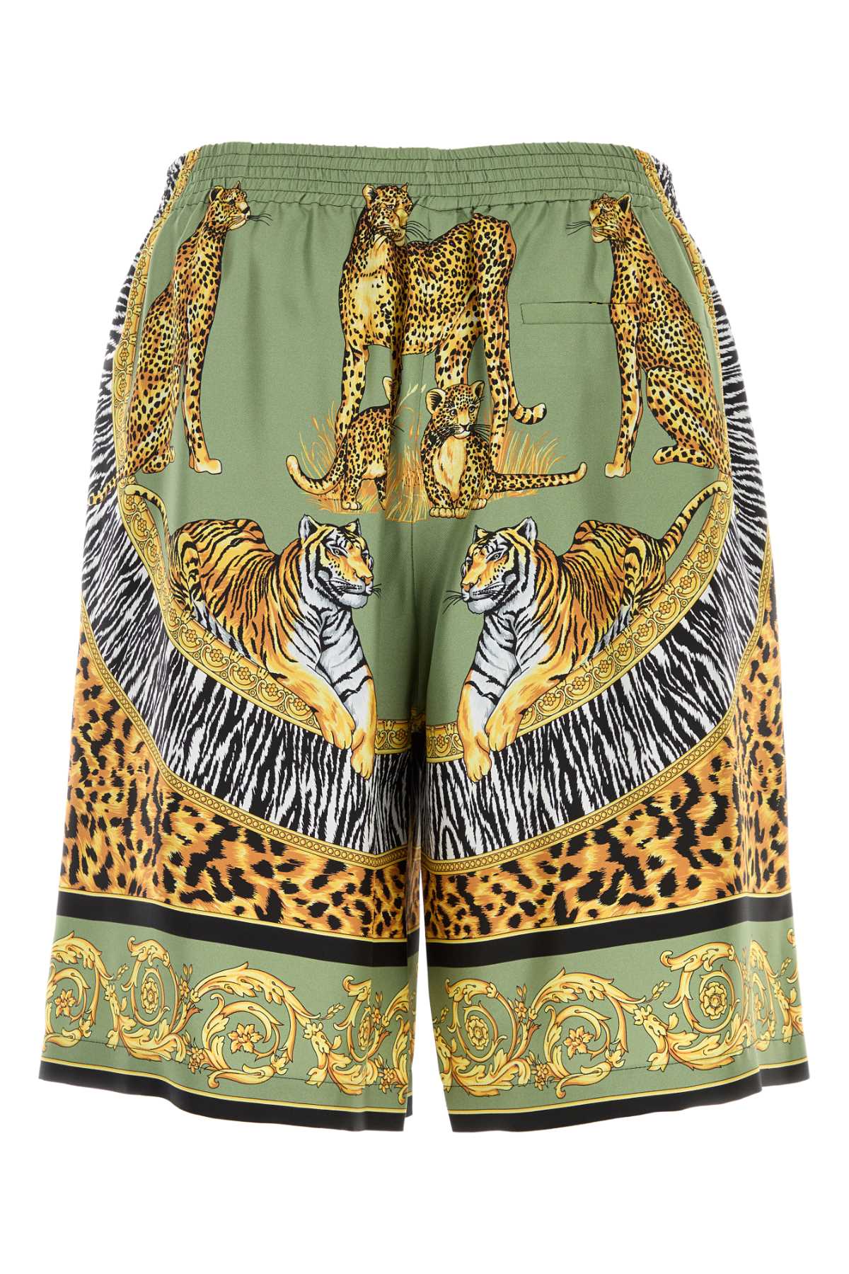 VERSACE SHORTS WILD CATS PRINT SILK TWILL