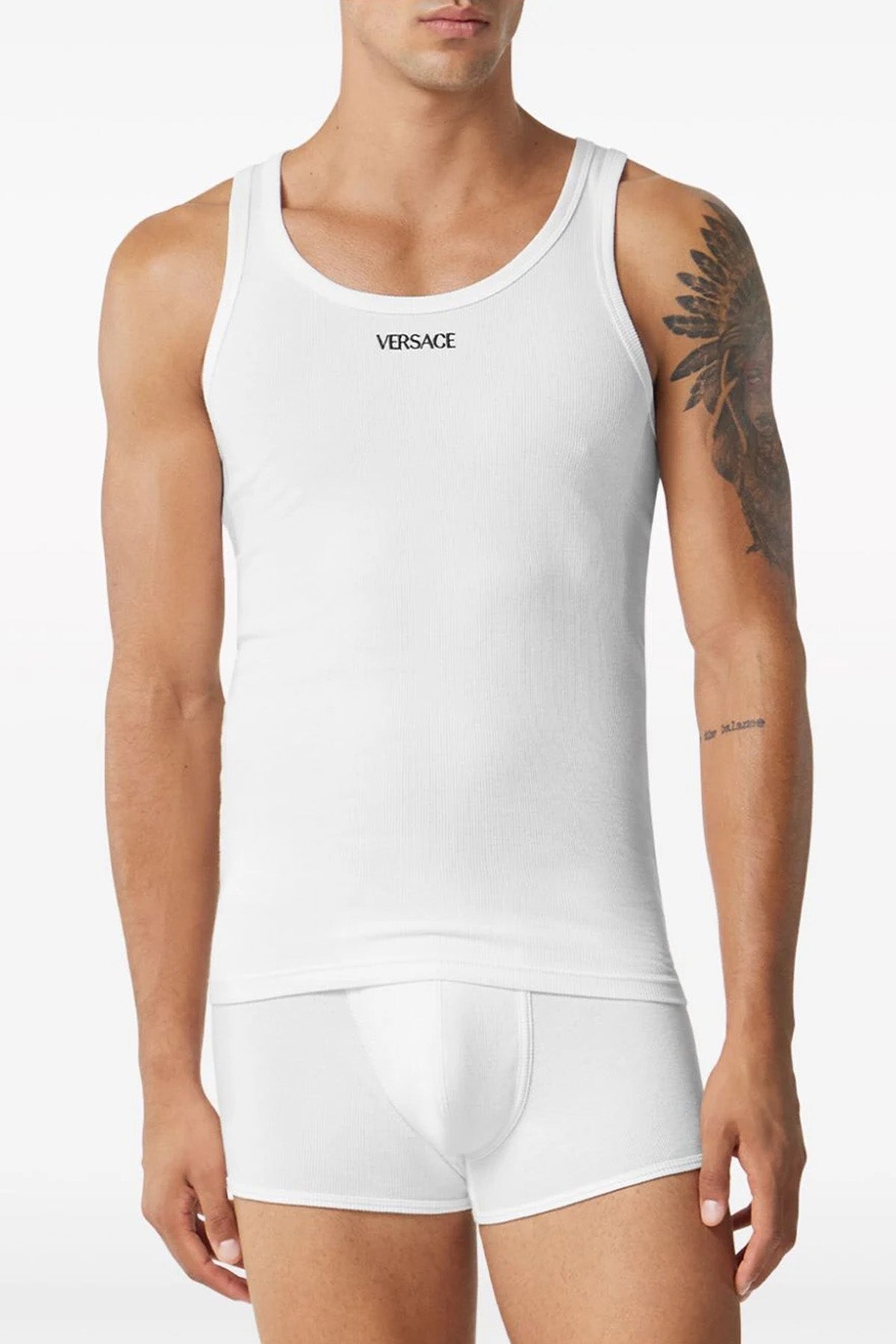 VERSACE Logo embroidery tank top For Men 93% cotton, 7% elastane