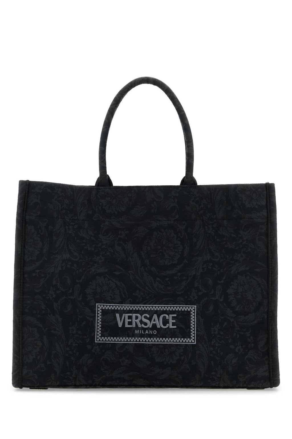 VERSACE BORSA For Women Exterior: 53% Nylon 38% Cotton 6% Polyester 3% Acrylic Lining: 100% Fabric Finishing: Golden metal