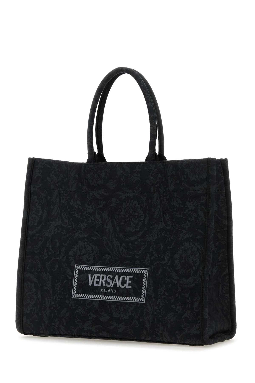 VERSACE BORSA For Women Exterior: 53% Nylon 38% Cotton 6% Polyester 3% Acrylic Lining: 100% Fabric Finishing: Golden metal