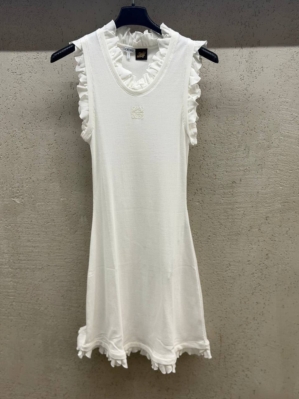 Ruffle-trim ribbed knit mini dress