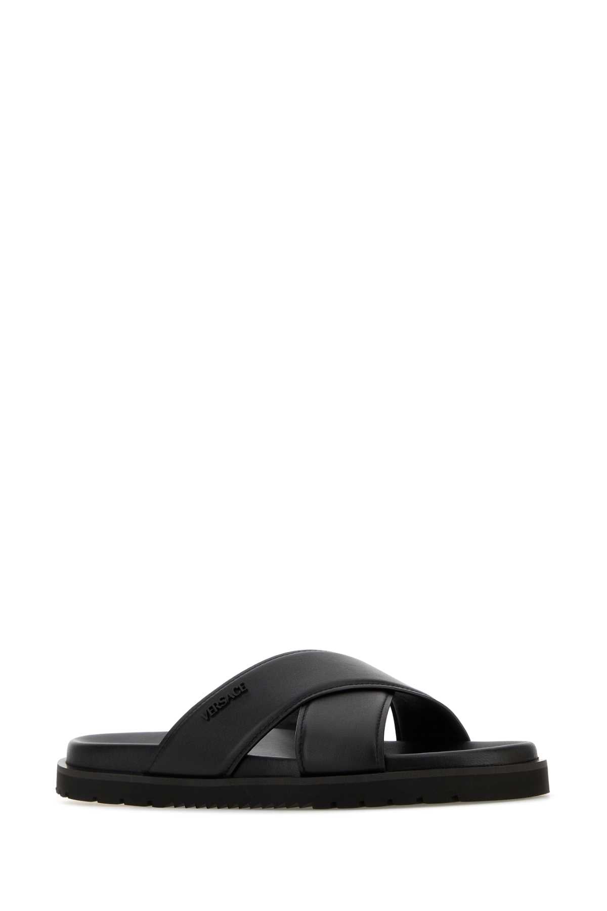 VERSACE SANDALS SOFT CALF LEATHER+ VERSACE MICROINJECTION For Men Exterior: 100% Calf Interior: 100% Leather Sole: Rubber