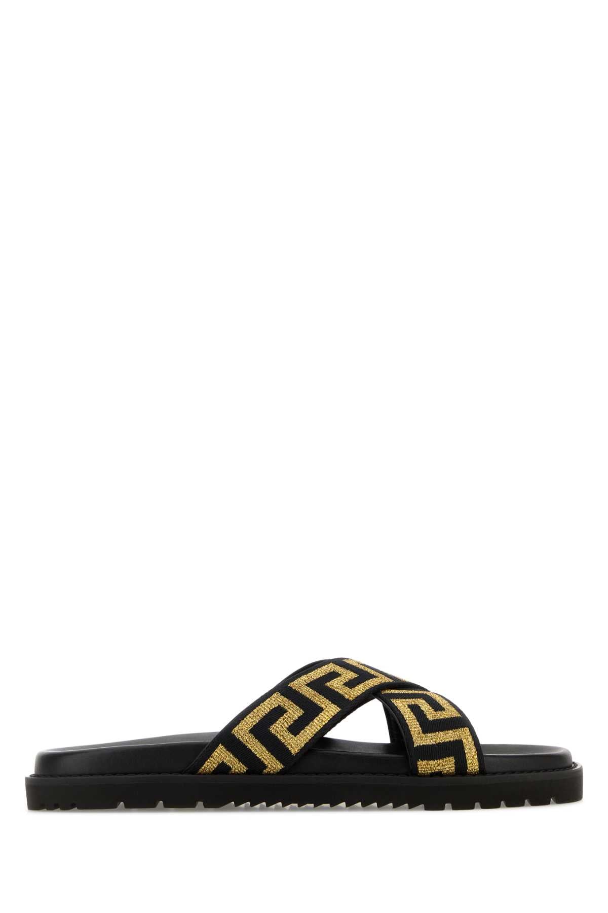 VERSACE SANDALS FABRIC For Men Exterior: 100% Fabric Interior: 100% Leather Sole: Rubber