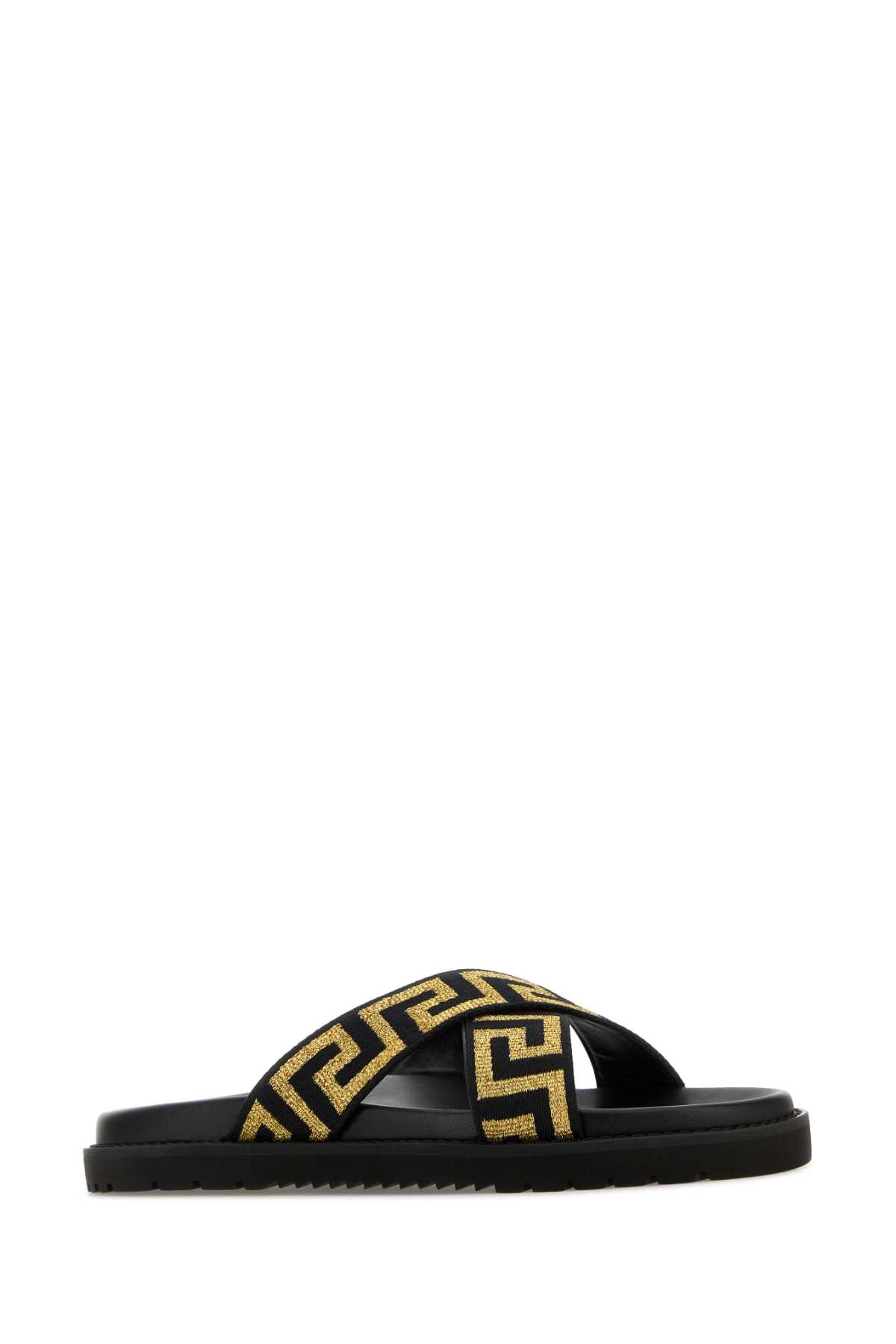 VERSACE SANDALS FABRIC For Men Exterior: 100% Fabric Interior: 100% Leather Sole: Rubber