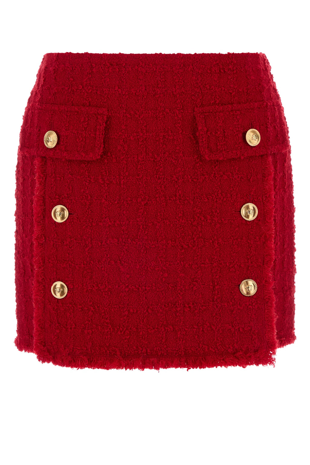 VERSACE SKIRT RESPONSIBLE HERITAGE TEXTURED TWEED For Women 1.Outer Fabric:9% Nylon, 14% Mohair, 77% Pure Virgin Wool2.Lining:100% Pure Virgin WoolLining 1:42% Viscose, 58% Cupro
