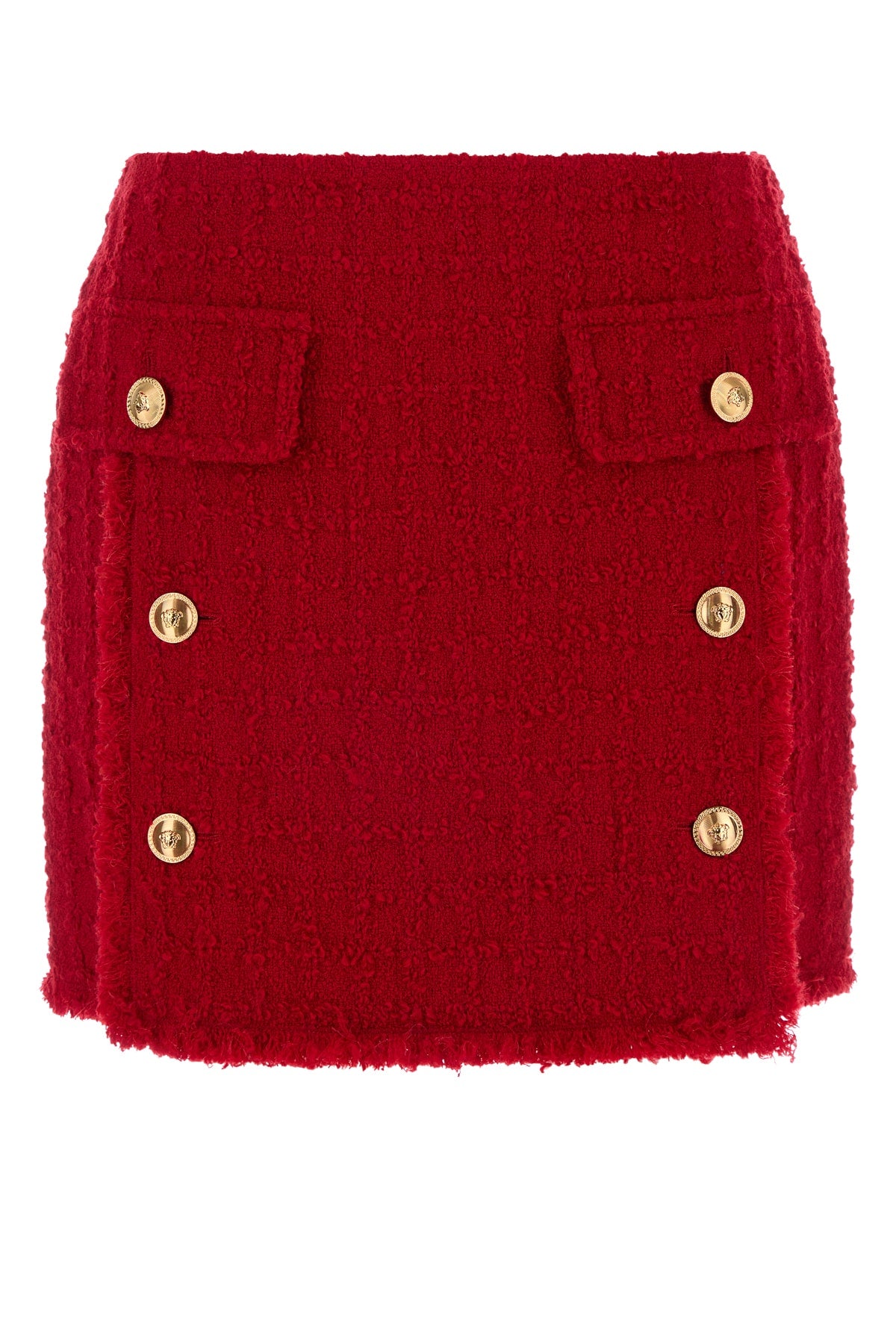 VERSACE SKIRT RESPONSIBLE HERITAGE TEXTURED TWEED For Women 1.Outer Fabric:9% Nylon, 14% Mohair, 77% Pure Virgin Wool2.Lining:100% Pure Virgin WoolLining 1:42% Viscose, 58% Cupro