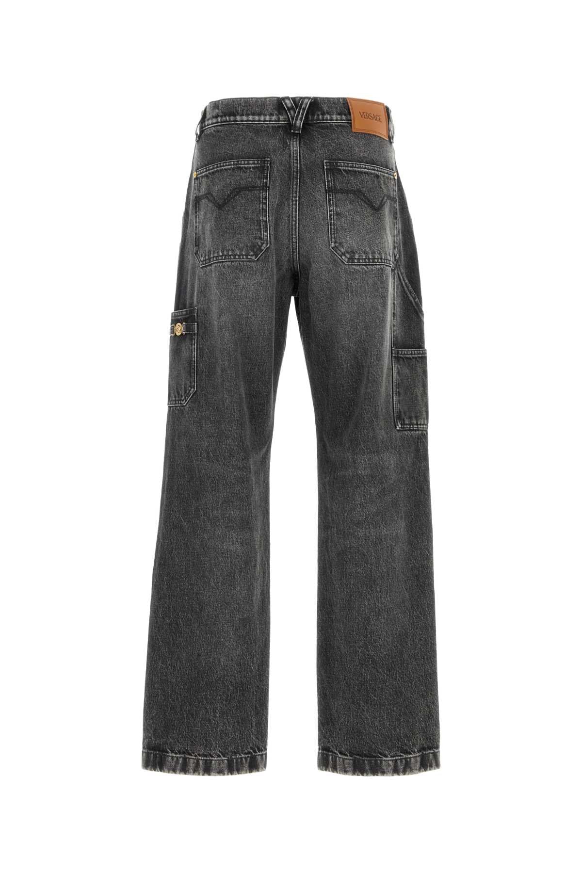 VERSACE PANT DENIM STONE WASH BLACK DENIM FABRIC For Men Exterior: 100% Cotton