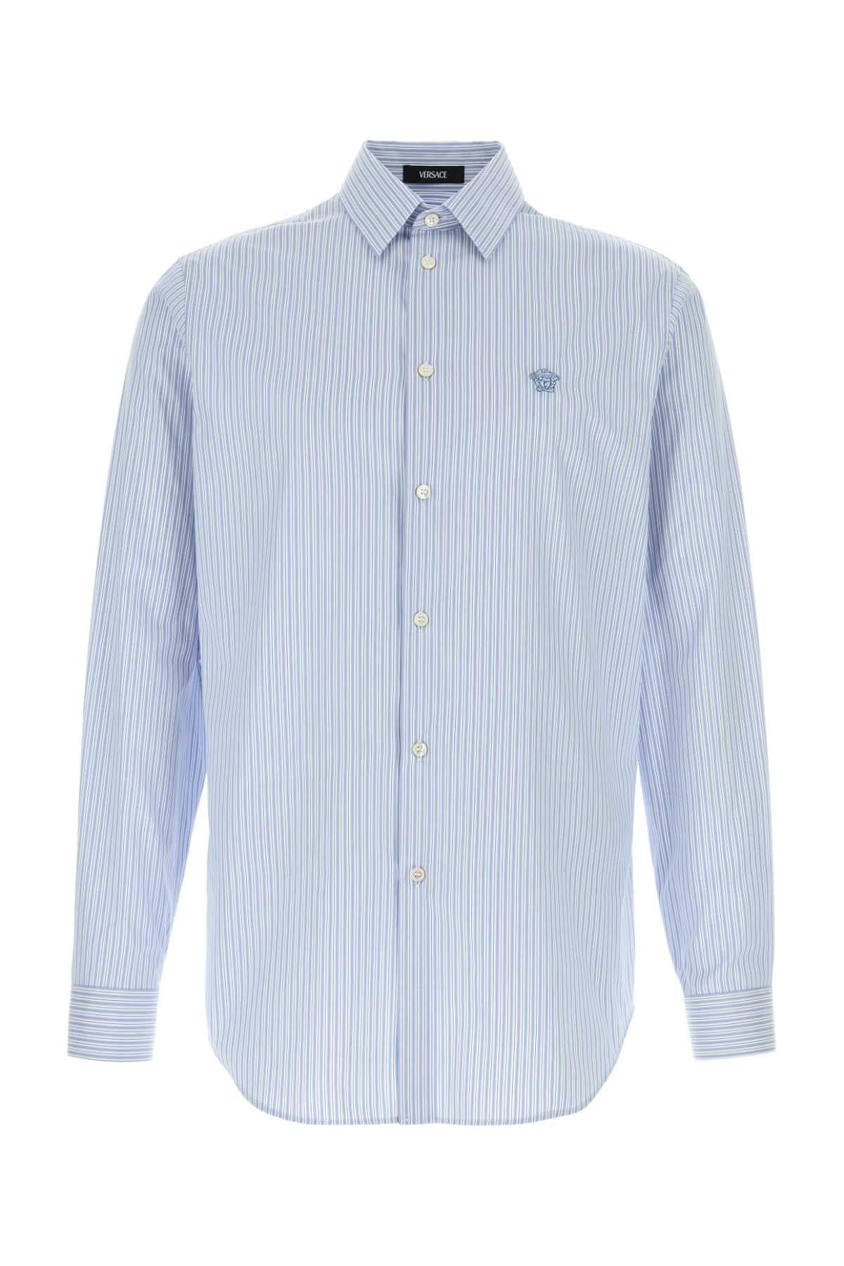 VERSACE INFORMAL SHIRT STRIPED POPLIN + MEDUSA EMBROIDERY For Men Exterior: 100% Cotton