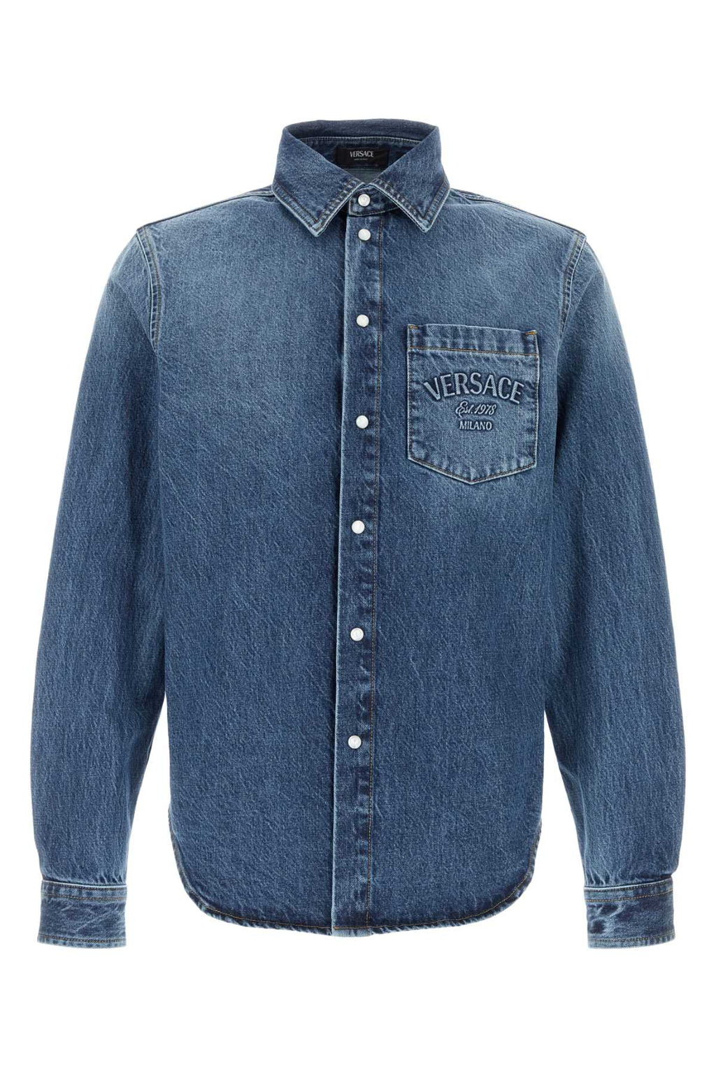 VERSACE SHIRT DENIM STONE WASH BLUE DENIM FABRIC + EMBOSSE For Men Exterior: 100% Cotton