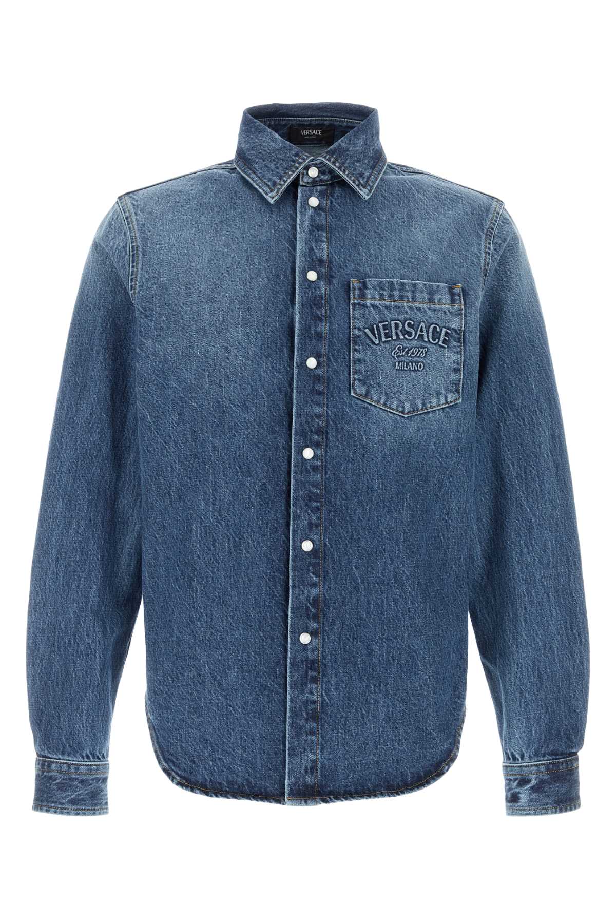 VERSACE SHIRT DENIM STONE WASH BLUE DENIM FABRIC + EMBOSSE For Men Exterior: 100% Cotton