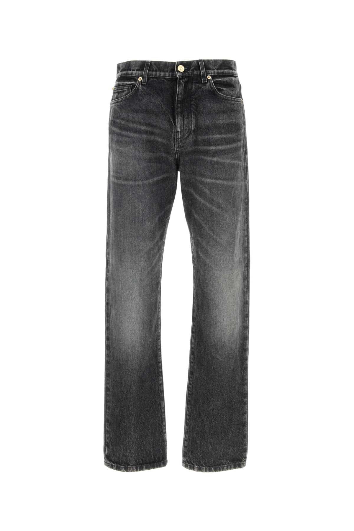 VERSACE PANT DENIM STONE WASH BLACK DENIM FABRIC + EMBOSSE For Men Exterior: 100% Cotton