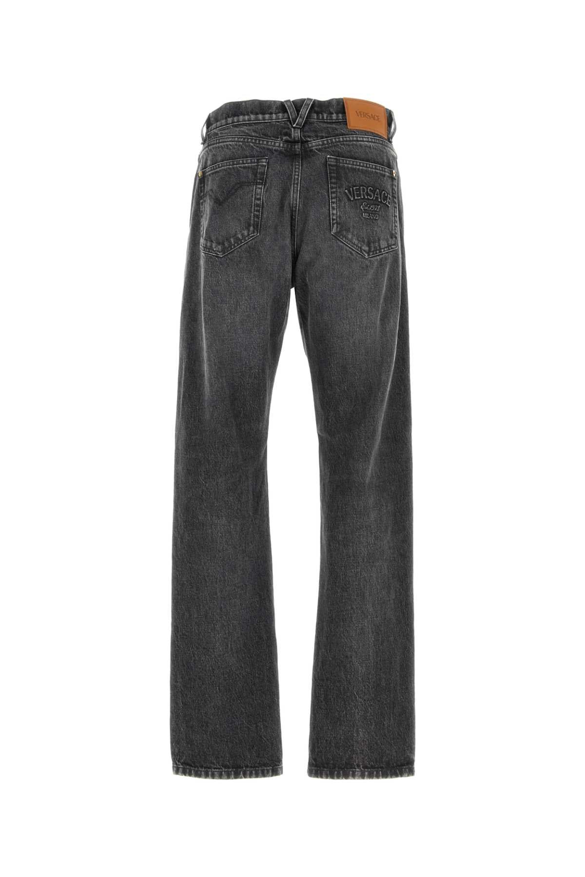 VERSACE PANT DENIM STONE WASH BLACK DENIM FABRIC + EMBOSSE For Men Exterior: 100% Cotton