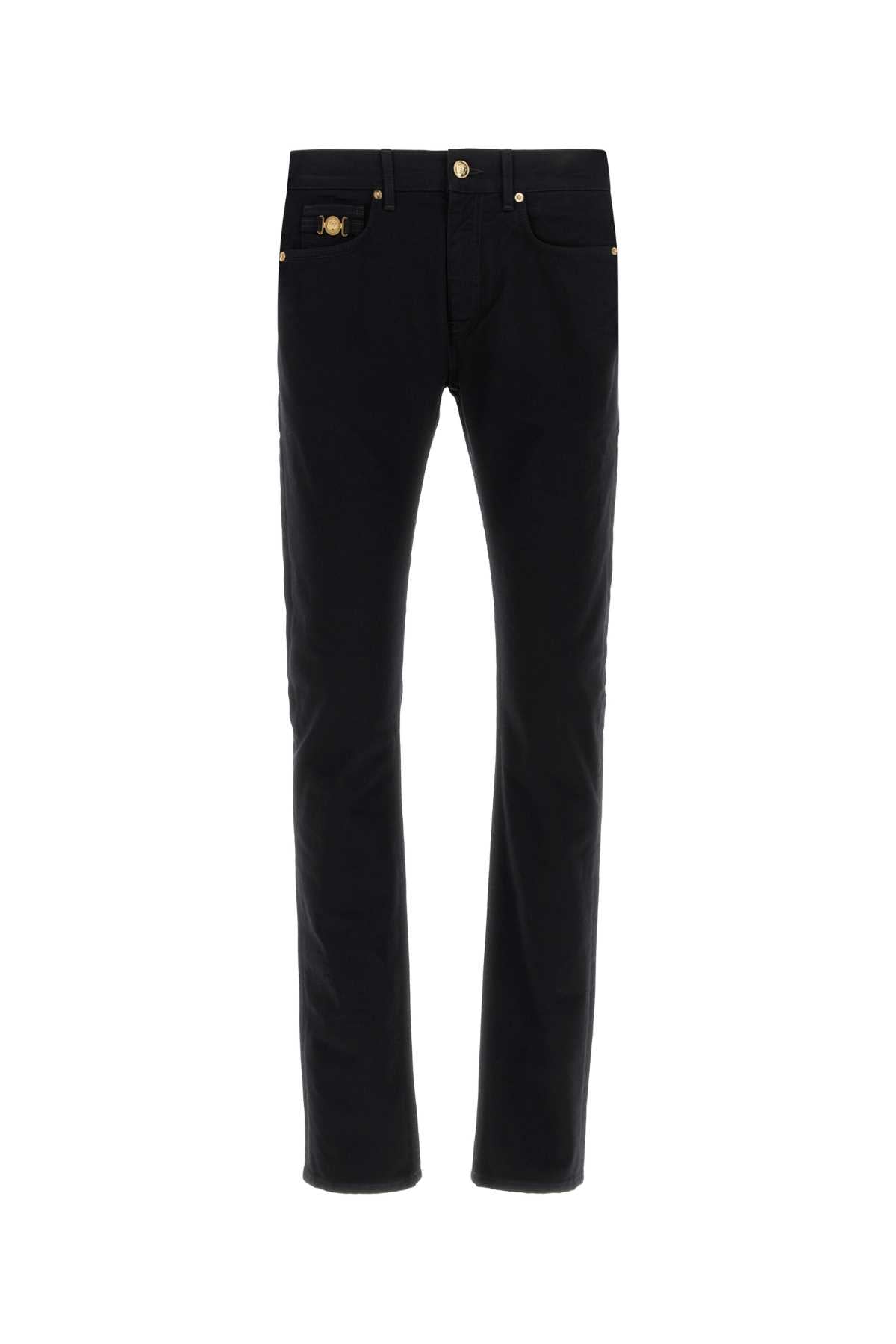 VERSACE PANT DENIM REACTIVE BLACK STRETCH DENIM FABRIC For Men 1.Outer Fabric:1% Elastane, 99% CottonTrim:100% Calf leather