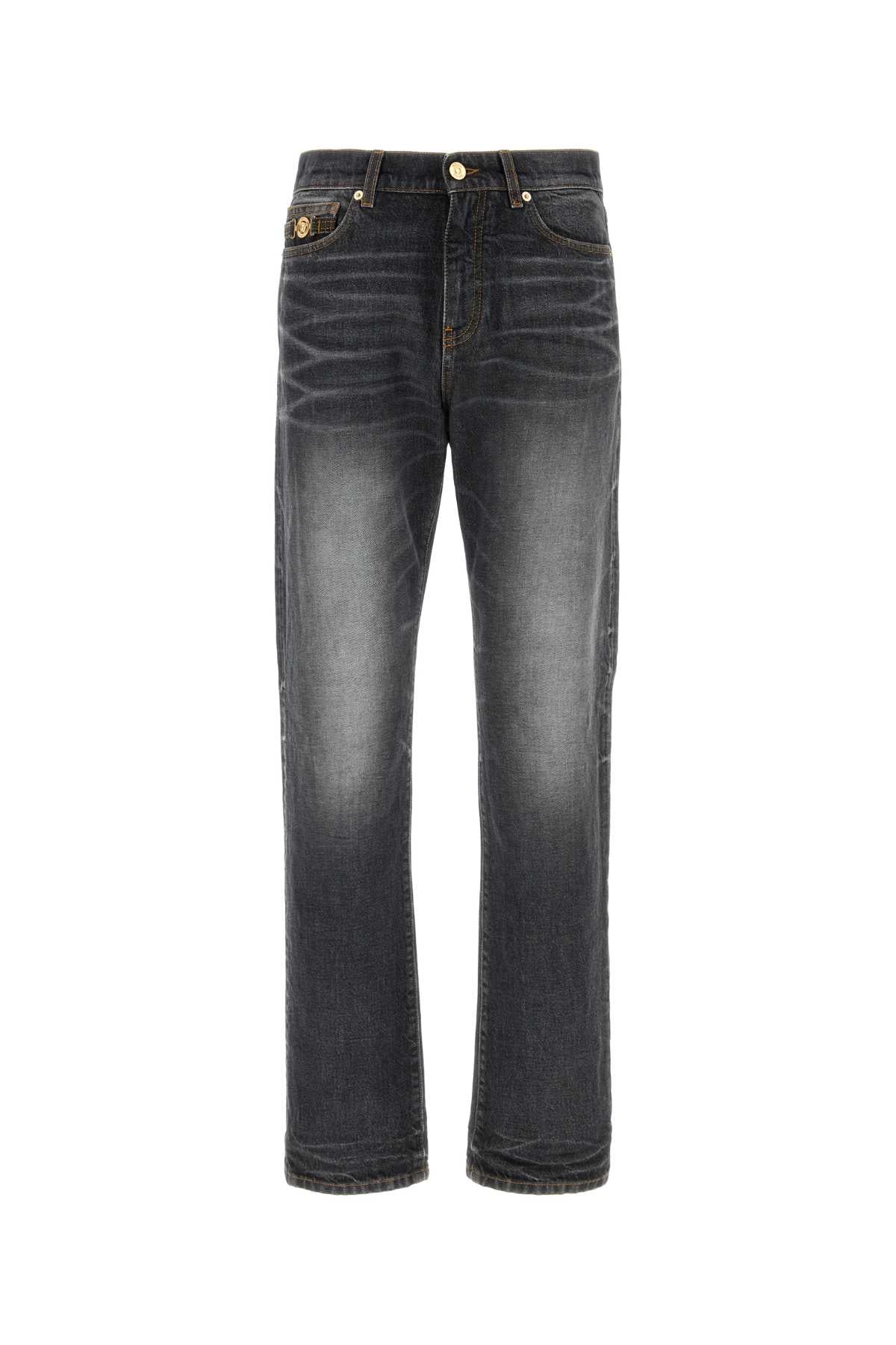 VERSACE PANT DENIM STONE WASH BLACK DENIM FABRIC + MUSTACH For Men 1.Outer Fabric:100% CottonTrim:100% Calf leather