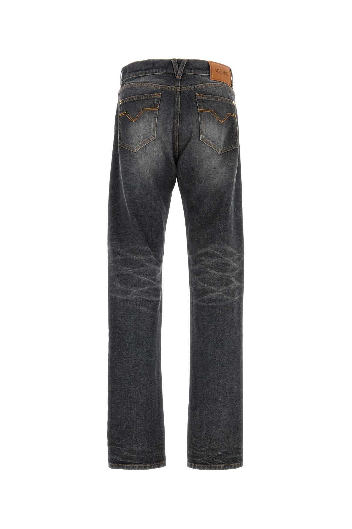 VERSACE PANT DENIM STONE WASH BLACK DENIM FABRIC + MUSTACH For Men 1.Outer Fabric:100% CottonTrim:100% Calf leather