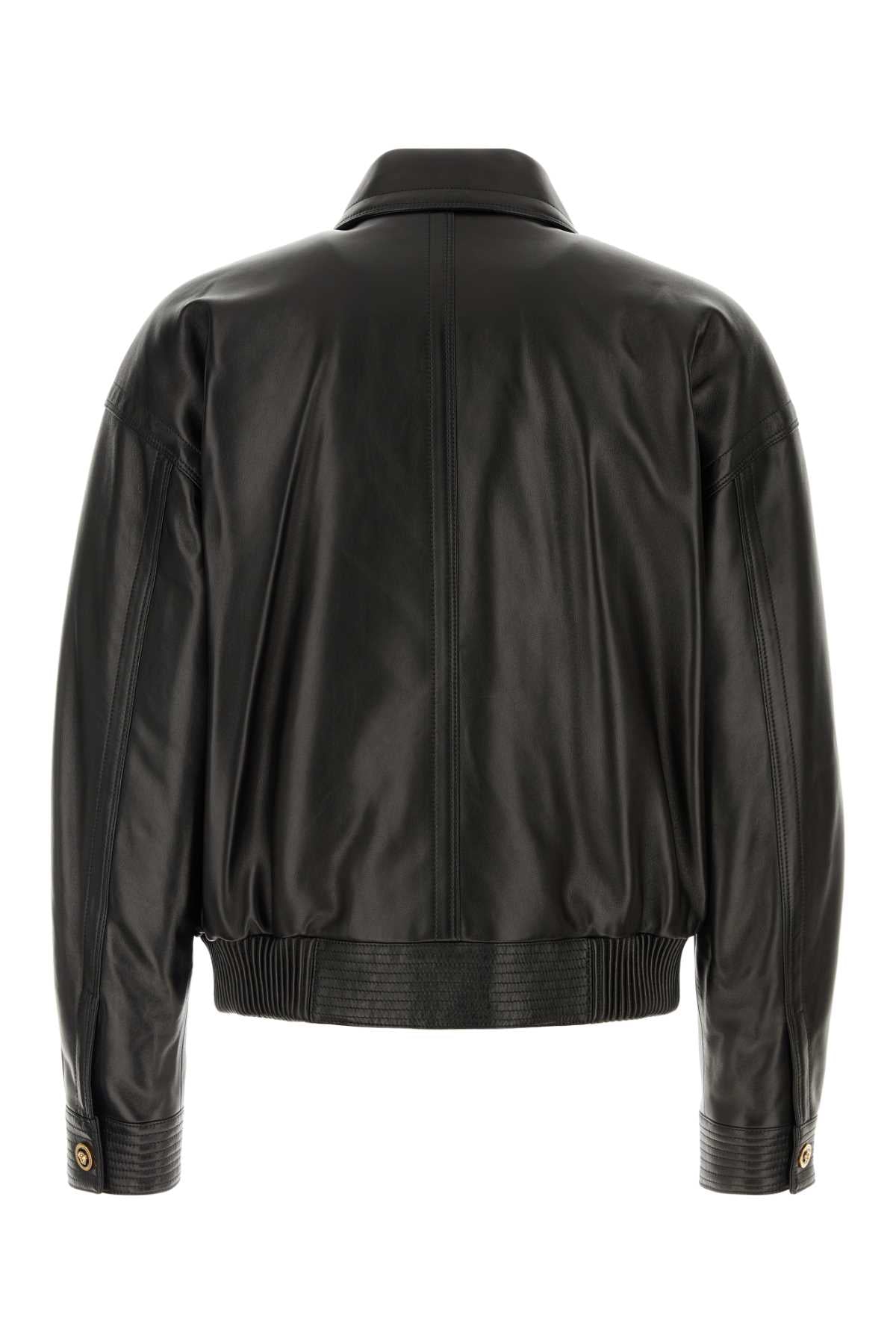 VERSACE BLOUSON LEATHER SHINY PLONGE' LEATHER For Men 1.Outer Fabric:100% Lamb Skin2.Lining:100% CuproLining 1:100% PolyesterLining 3:100% CottonPadding:100% Polyester