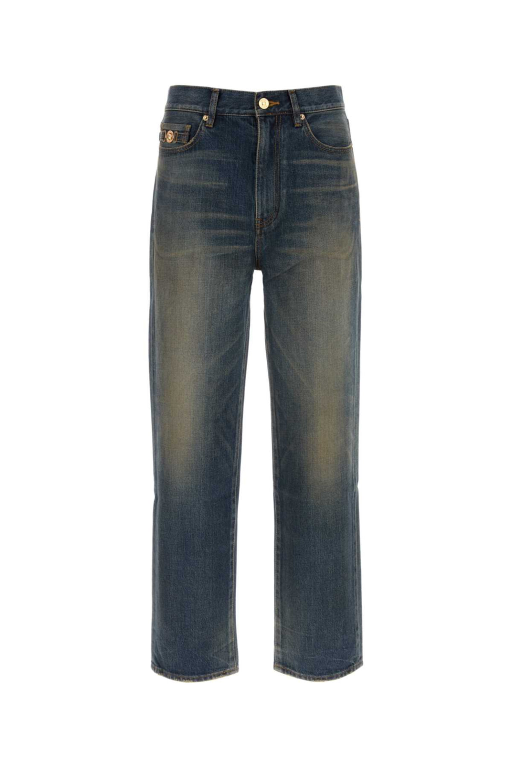 VERSACE PANT DENIM DENIM STOP WASH DIRTY BLUE For Men 1.Outer Fabric:100% CottonTrim:100% Calf leather