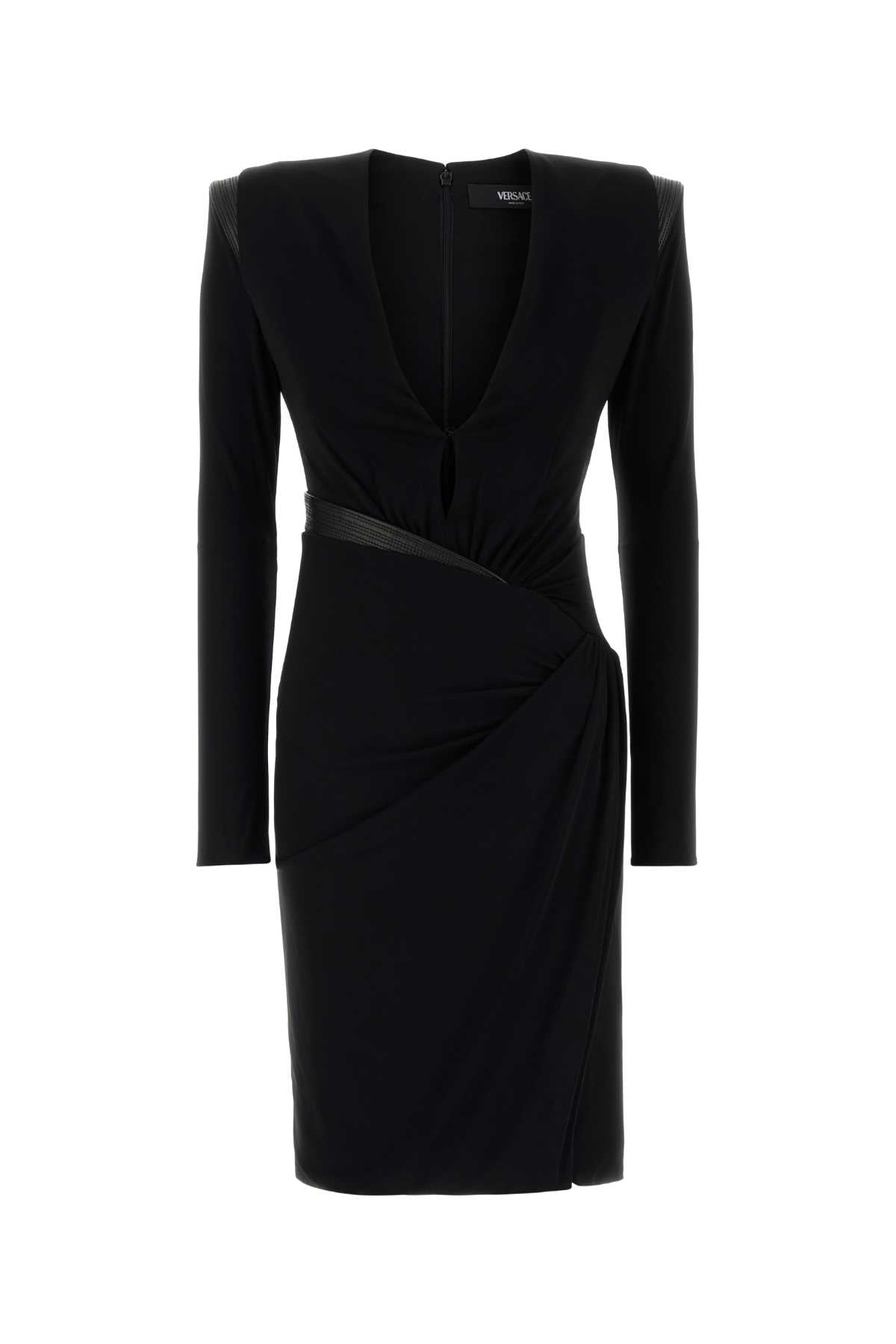 VERSACE COCKTAIL DRESS RESPONSIBLE STRETCH CREPE JERSEY For Women 1.Outer Fabric:5% Elastane, 95% Viscose2.Lining:16% Elastane, 84% NylonInner 1:28% Silk, 72% PolyesterLining 1:5% Elastane, 95% ViscoseLining 3:25% Silk, 75% AcetateTrim:100% Lamb Skin