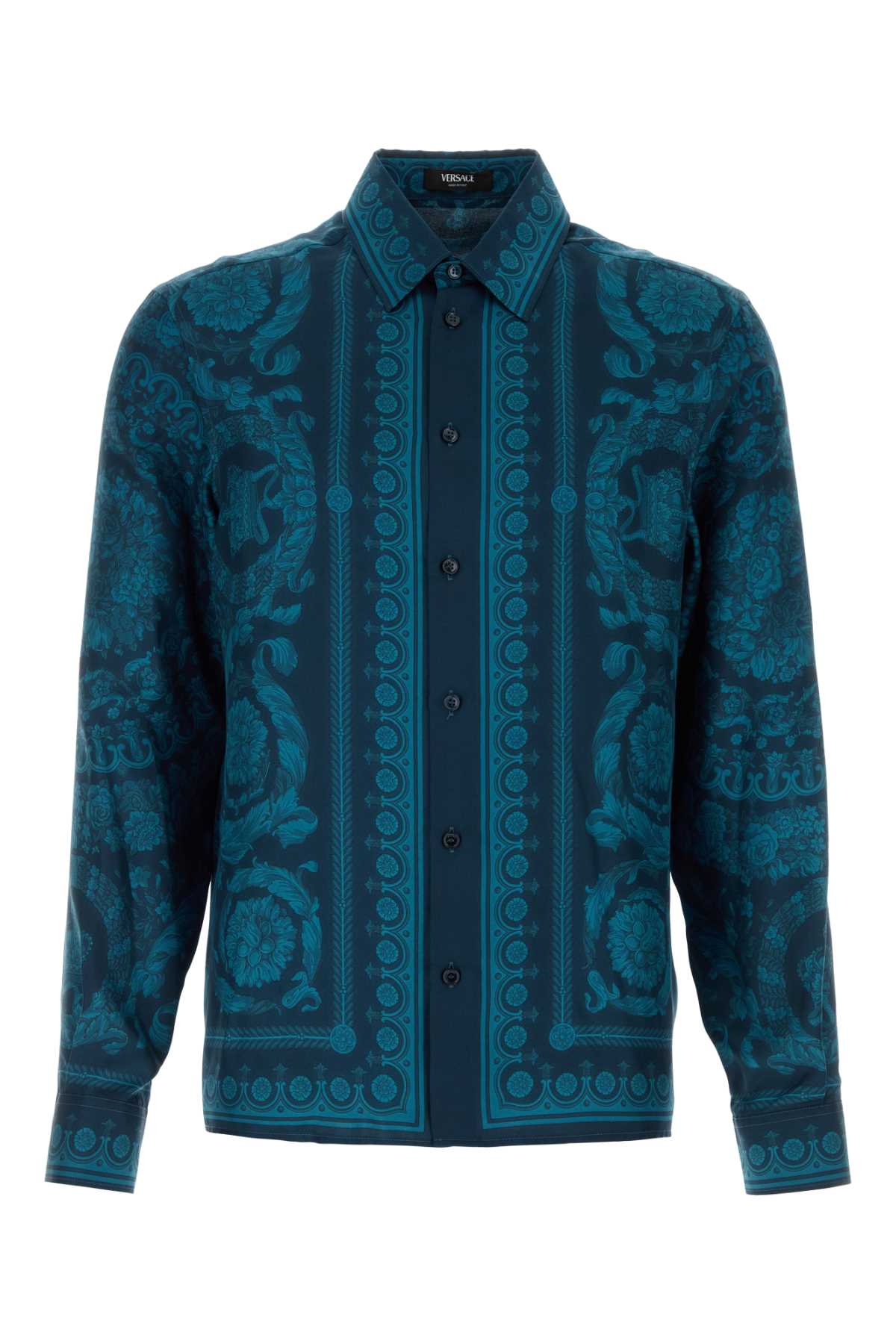 VERSACE INFORMAL SHIRT SILK TWILL FABRIC BAROCCO 92 PRINT For Men Exterior:100% Silk