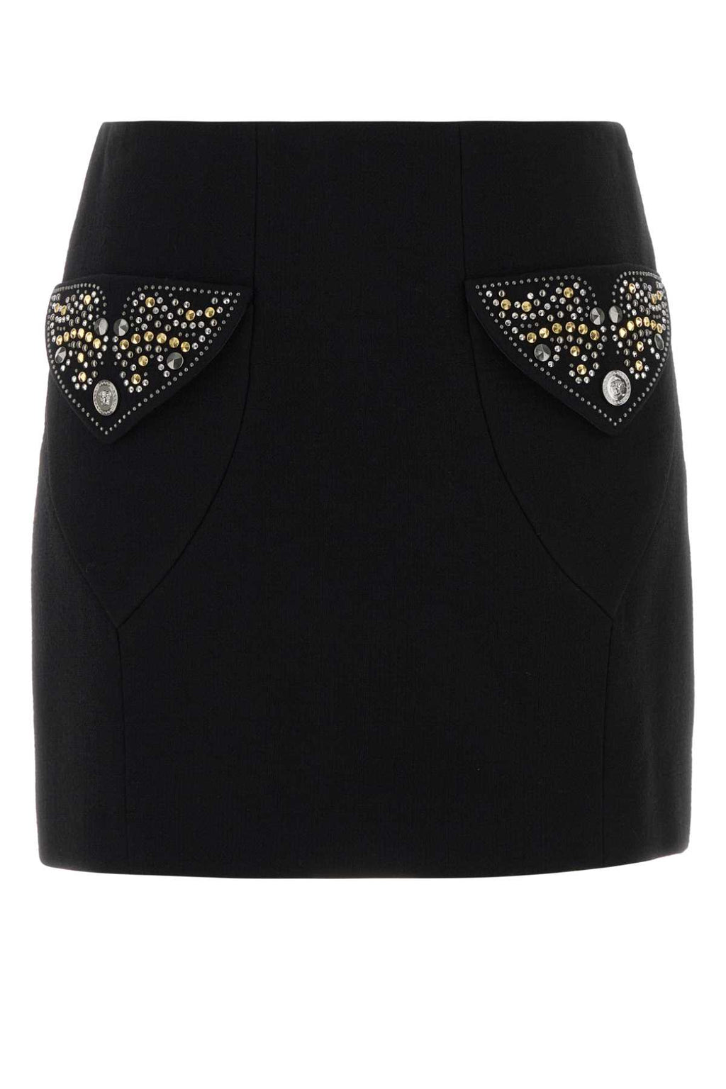 VERSACE SKIRT RESPONSIBLE LIGHT WEIGHT DOUBLE WOOL CREPE For Women 1.Outer Fabric:100% Pure Virgin Wool2.Lining:100% SilkLining 1:25% Silk, 75% Acetate