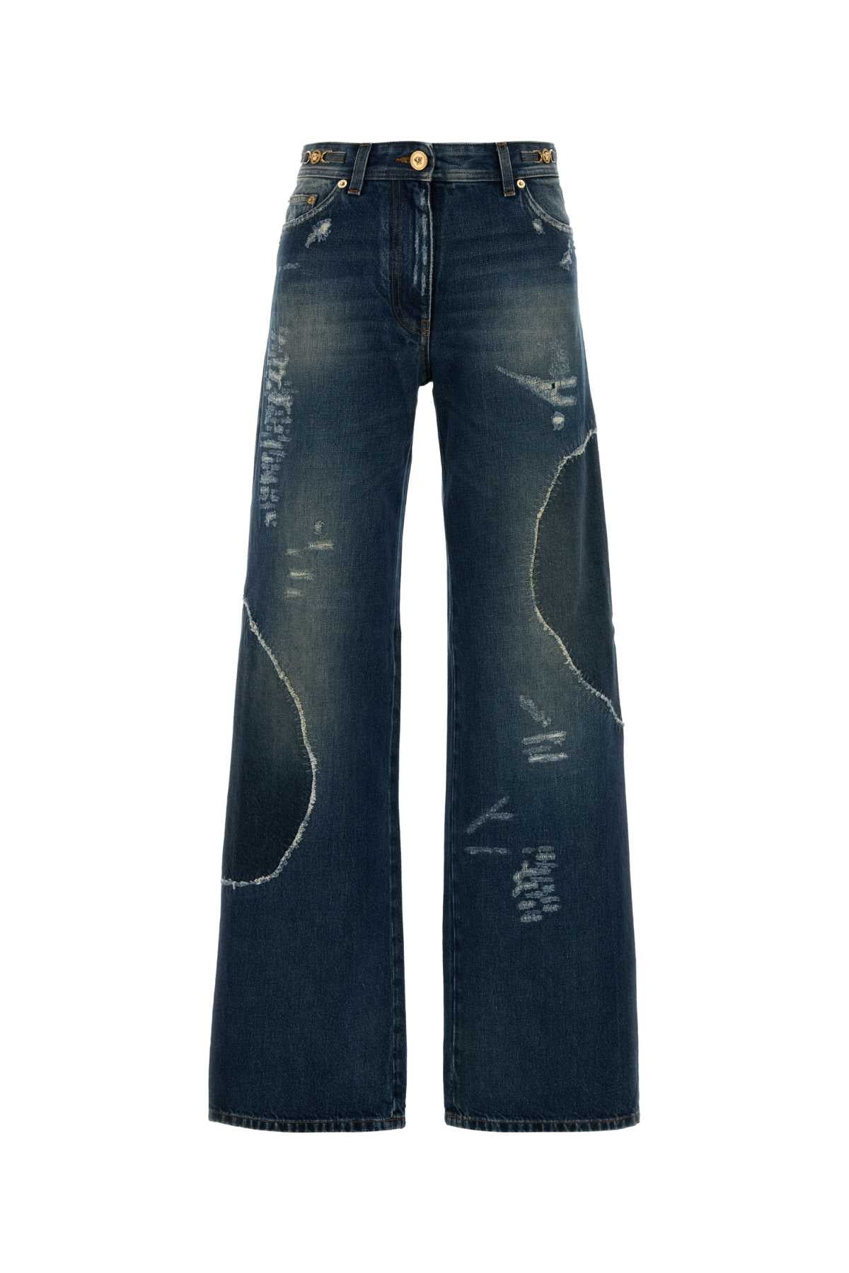 VERSACE PANT DENIM VINTAGE STRONG WASH WITH WHISKERS AND P For Women 1.Outer Fabric:100% CottonTrim:100% Calf leather