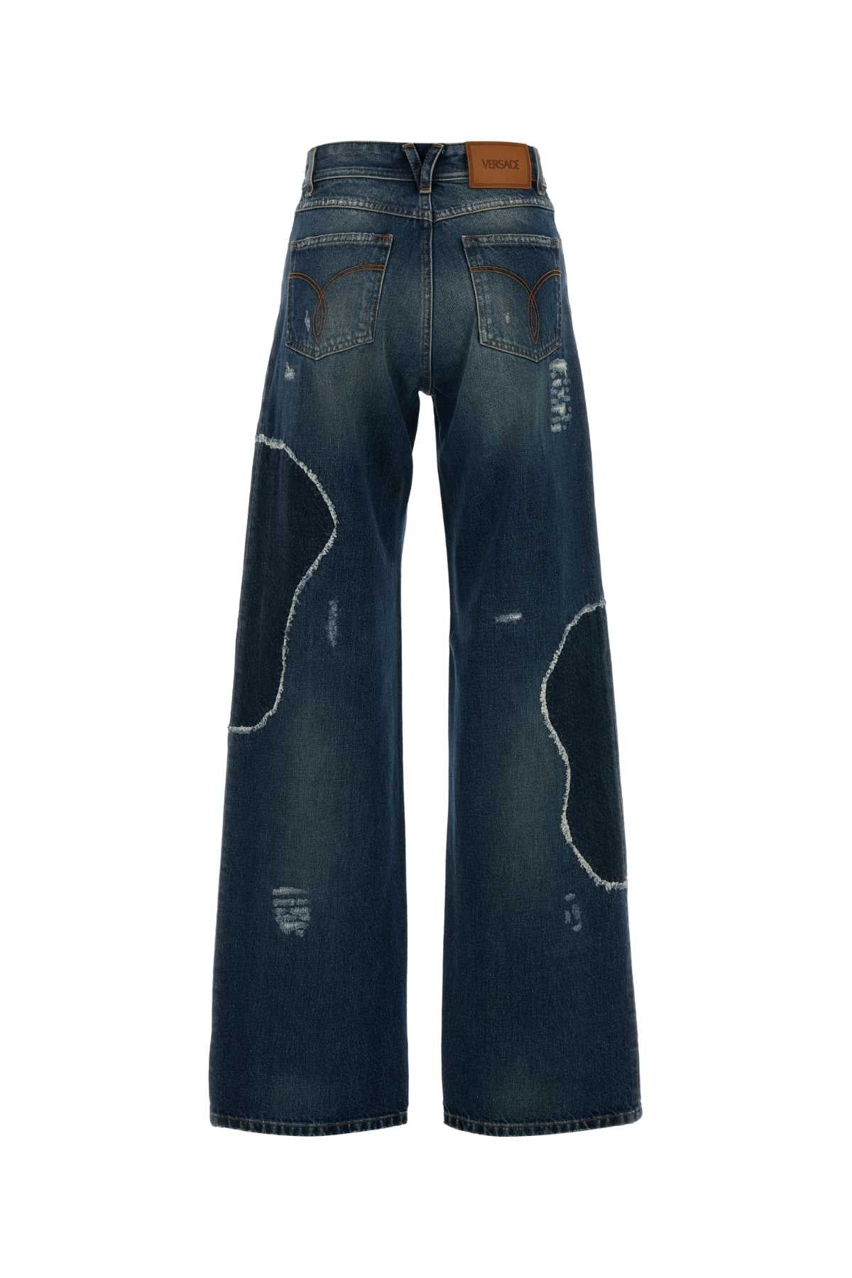 VERSACE PANT DENIM VINTAGE STRONG WASH WITH WHISKERS AND P For Women 1.Outer Fabric:100% CottonTrim:100% Calf leather
