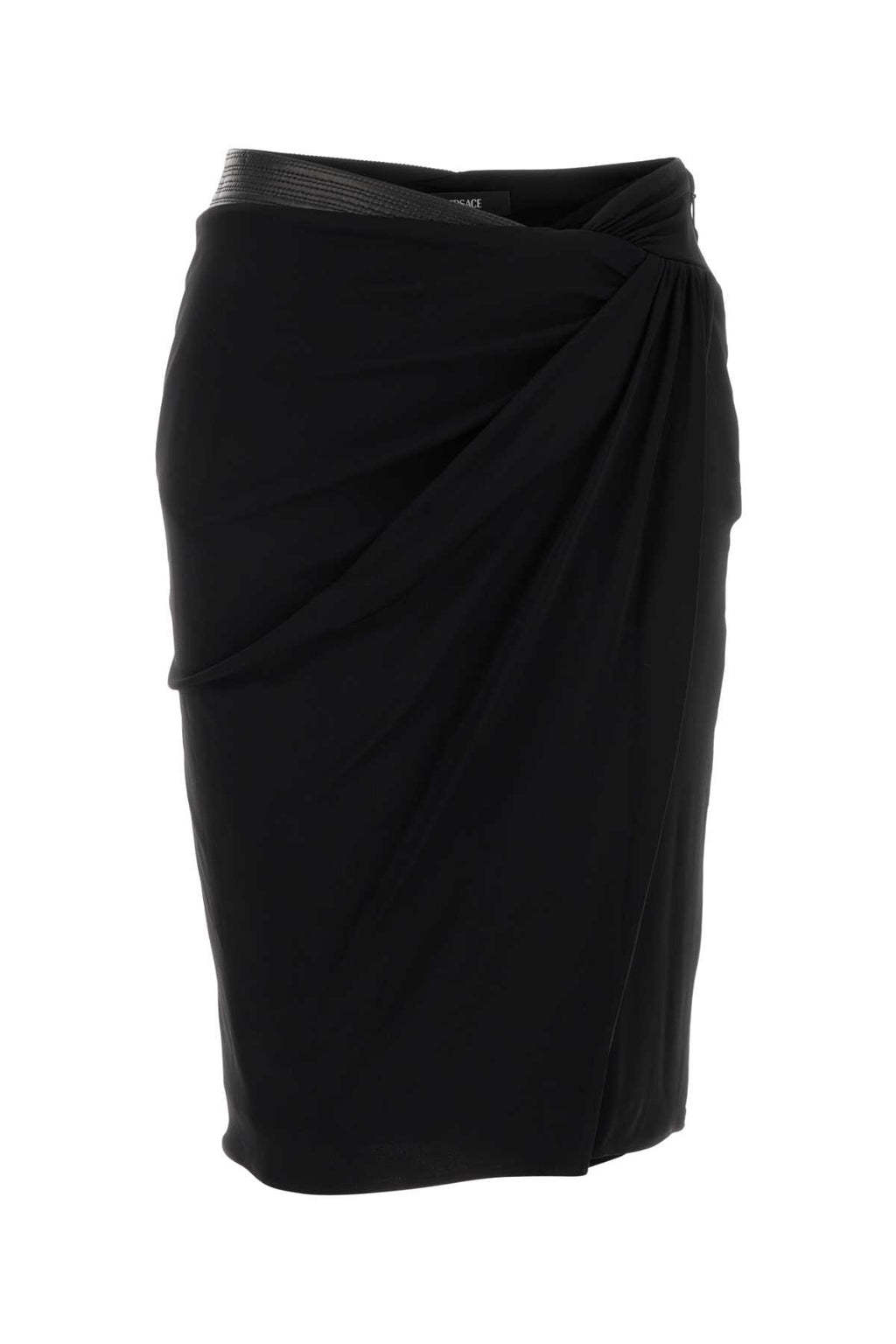 VERSACE SKIRT RESPONSIBLE STRETCH CREPE JERSEY For Women 1.Outer Fabric:5% Elastane, 95% Viscose2.Lining:25% Silk, 75% AcetateInner 1:28% Silk, 72% PolyesterLining 1:5% Elastane, 95% ViscoseTrim:100% Lamb Skin
