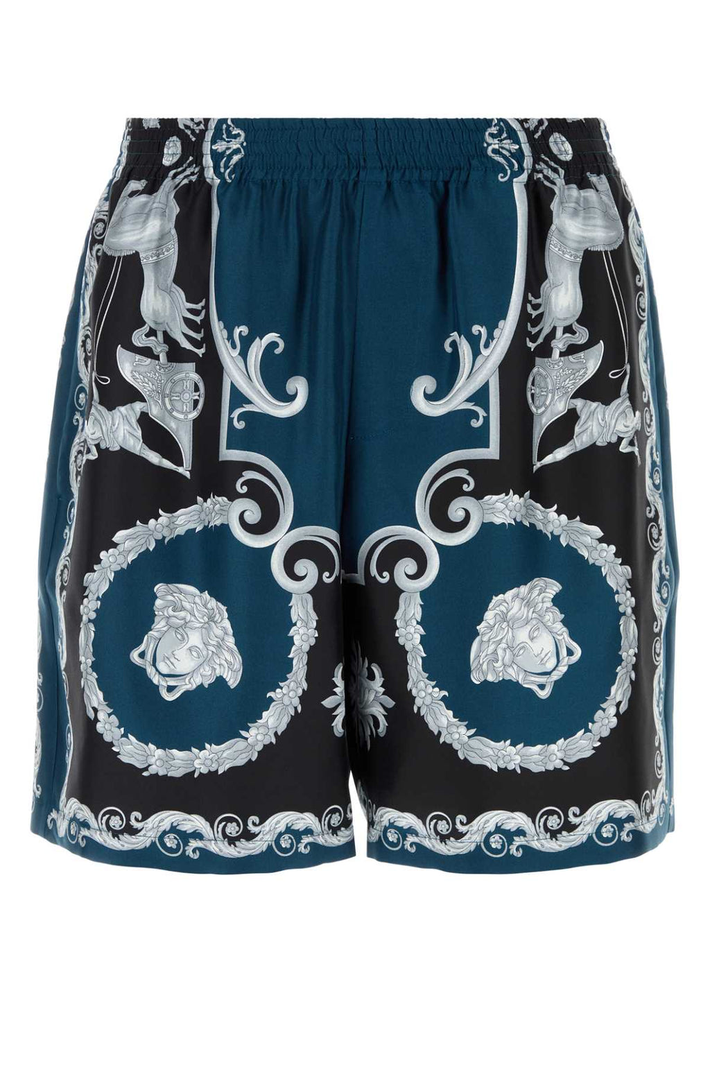 VERSACE SHORTS MYTHIC BAROQUE PRINT SILK TWILL