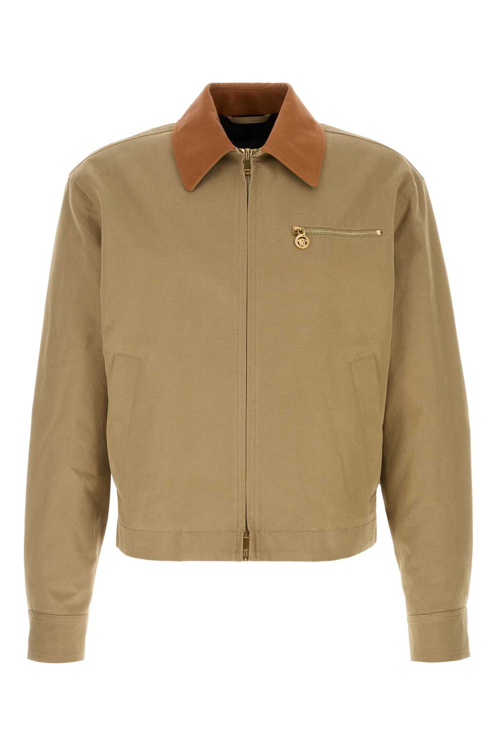 VERSACE BLOUSON COTTON CANVAS FABRIC + LEATHER CONTRAST For Men Exterior: 100% Cotton Lining: 100% Cupro
