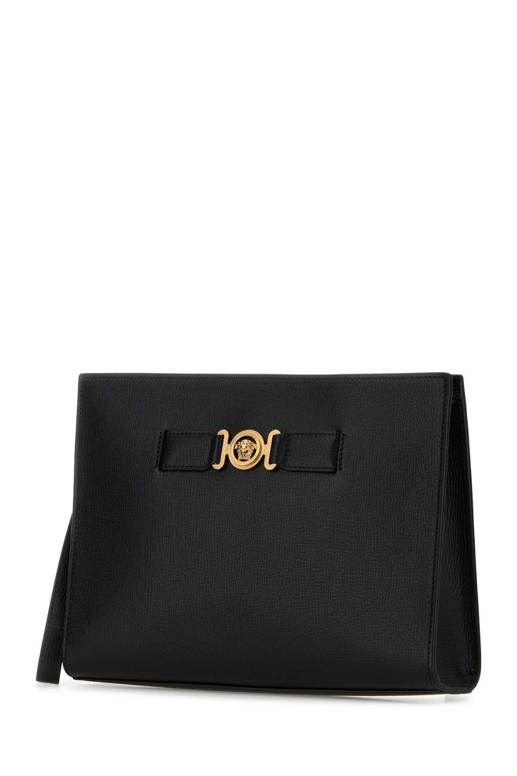 VERSACE POUCH WITH GUSSET GOAT LEATHER For Men Exterior: 100% Calf Lining: 100% Fabric Finishing: Golden metal
