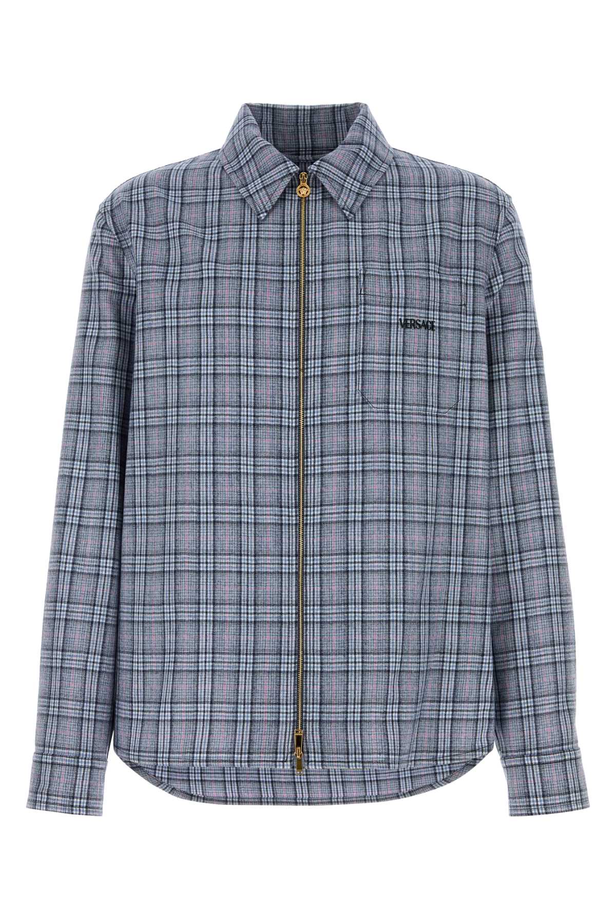 VERSACE BLOUSON CHECK WOOL FLANNEL WITH VERSACE EMBROIDERY For Men Exterior: 100% Virgin wool