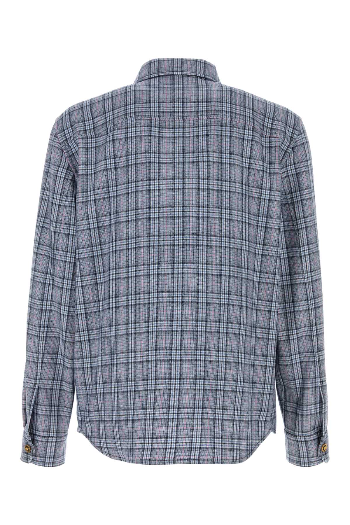 VERSACE BLOUSON CHECK WOOL FLANNEL WITH VERSACE EMBROIDERY For Men Exterior: 100% Virgin wool