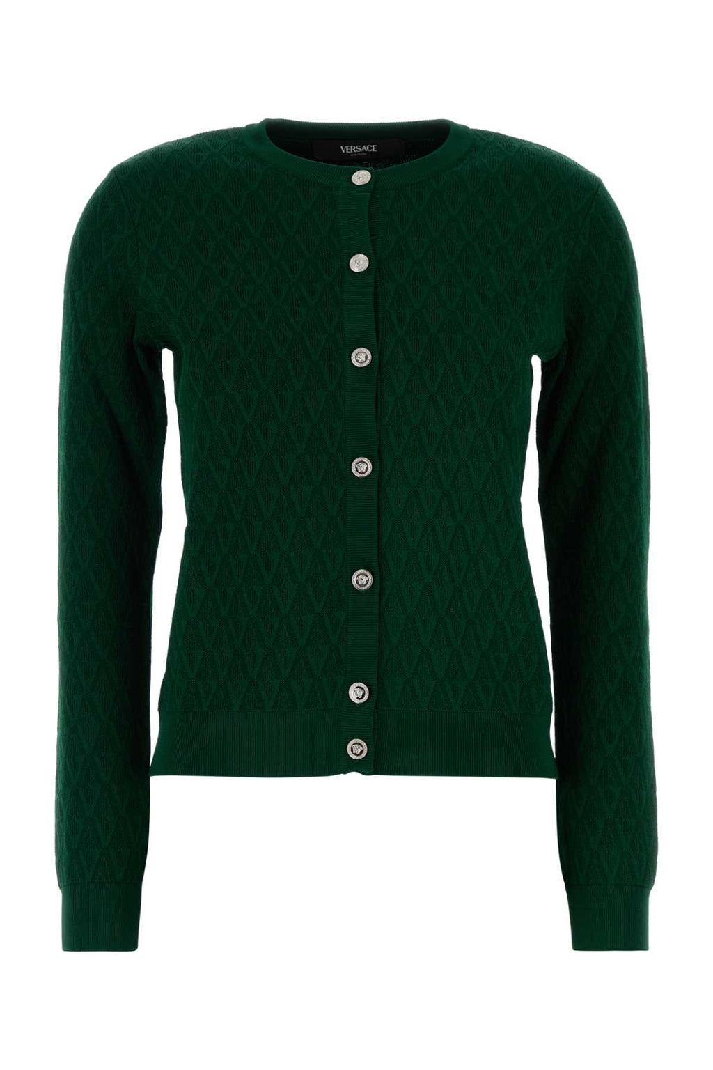 VERSACE KNIT SWEATER TEXTURED "V" JACQUARD STRETCH VISCOSE For Women Exterior: 91% Viscose 7% Nylon 2% Elastane