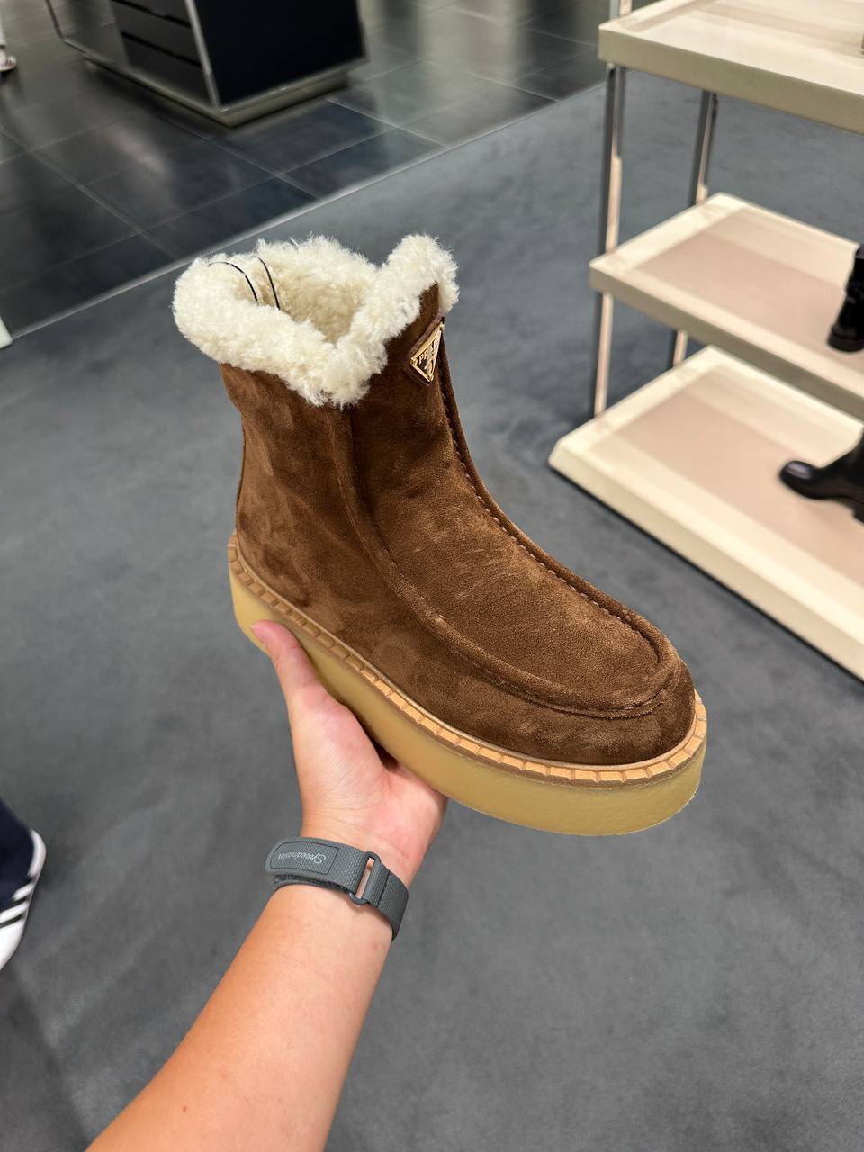 Suede shearling ankle boots