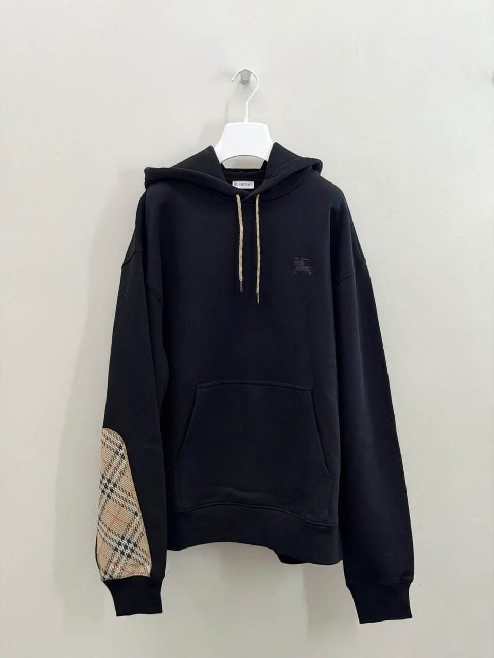 Check Panel Cotton Hoodie