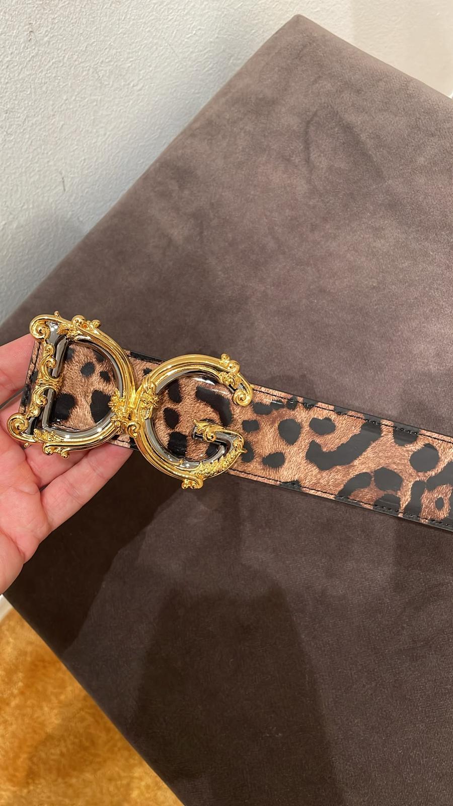 DG Logo Belt in Leopard-Print Calfskin