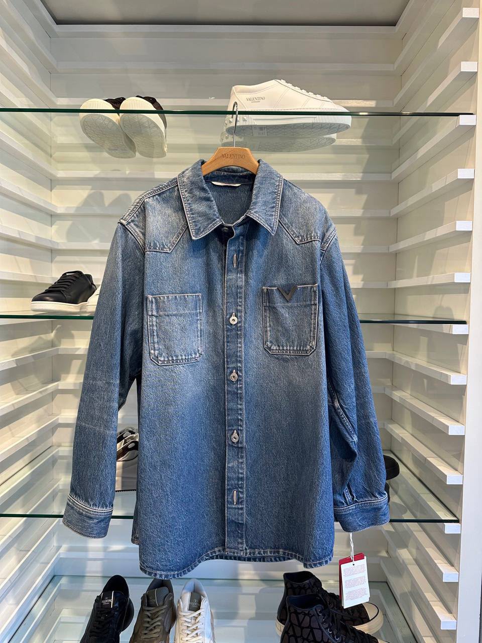 Denim Overshirt with VLogo Detail