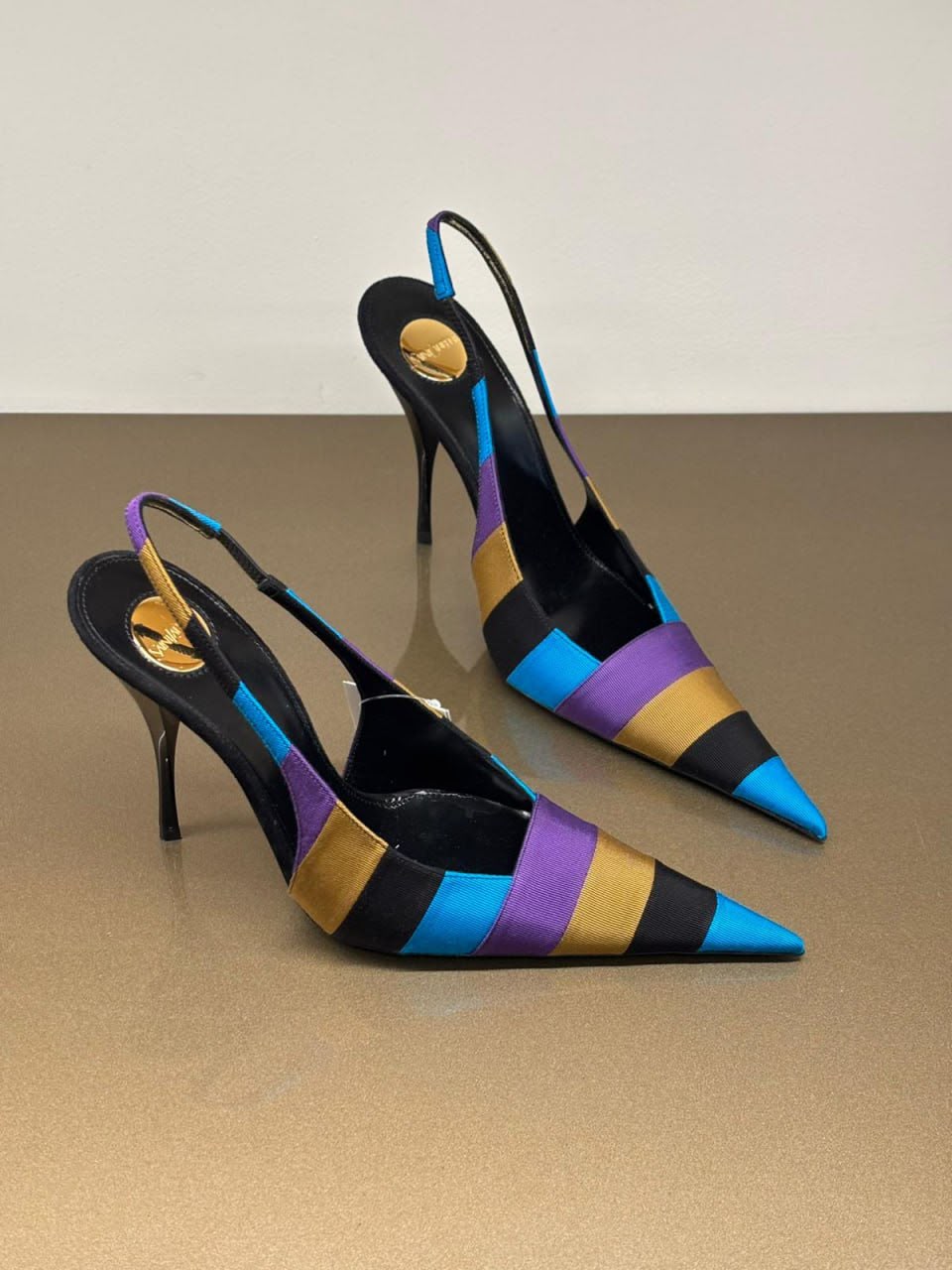 Blade Slingback Pumps in Striped Grosgrain