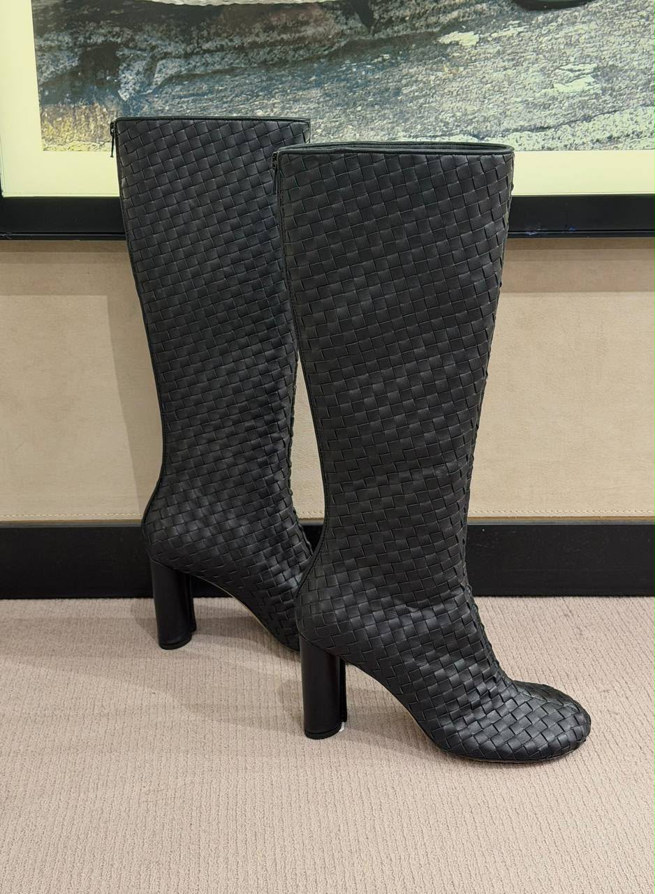 Intrecciato Leather Knee-High Boots