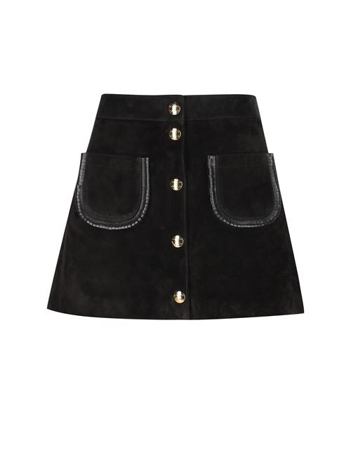 Suede Mini Skirt with Button Detail