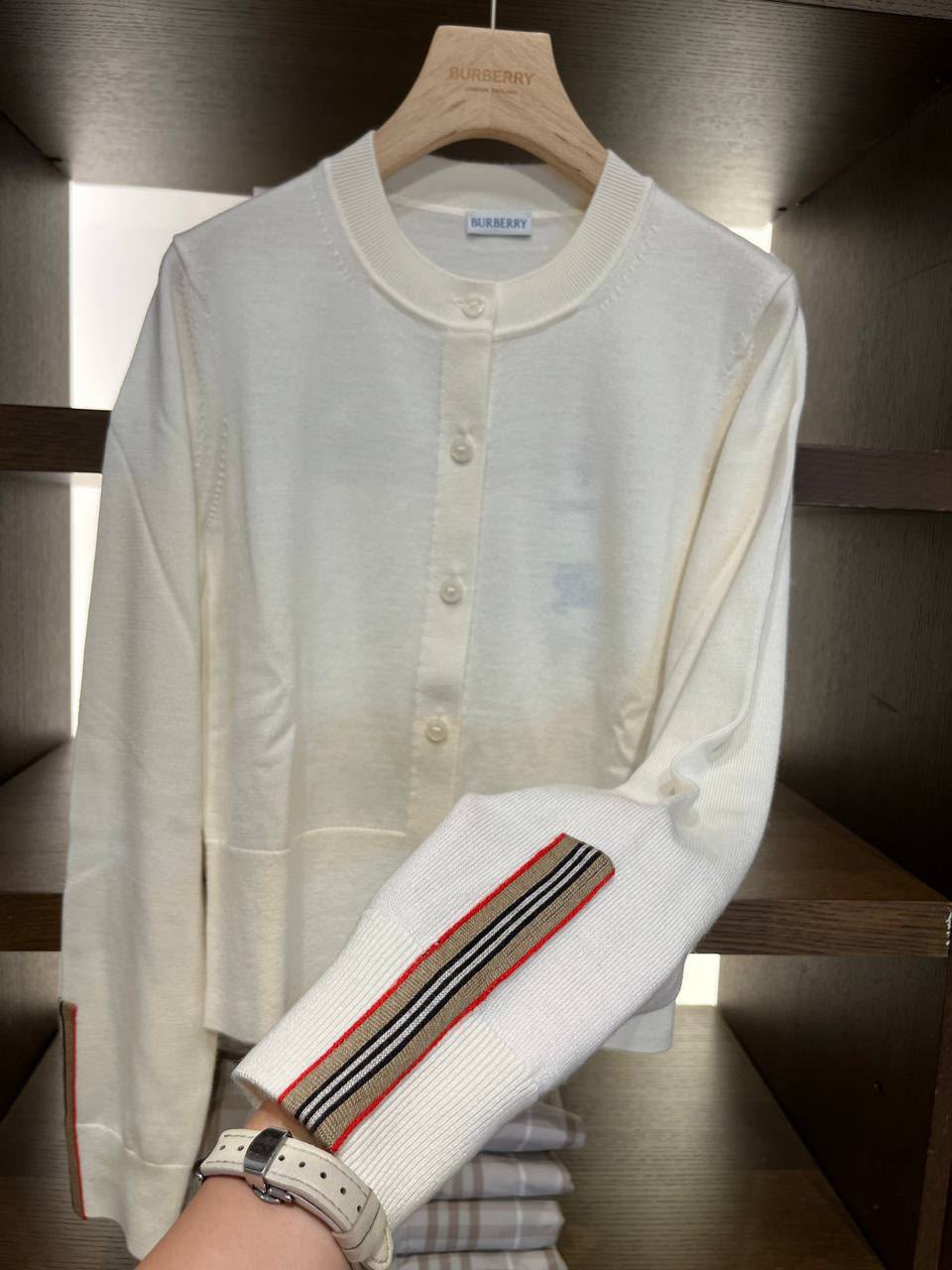Icon Stripe Detail Merino Wool Cardigan