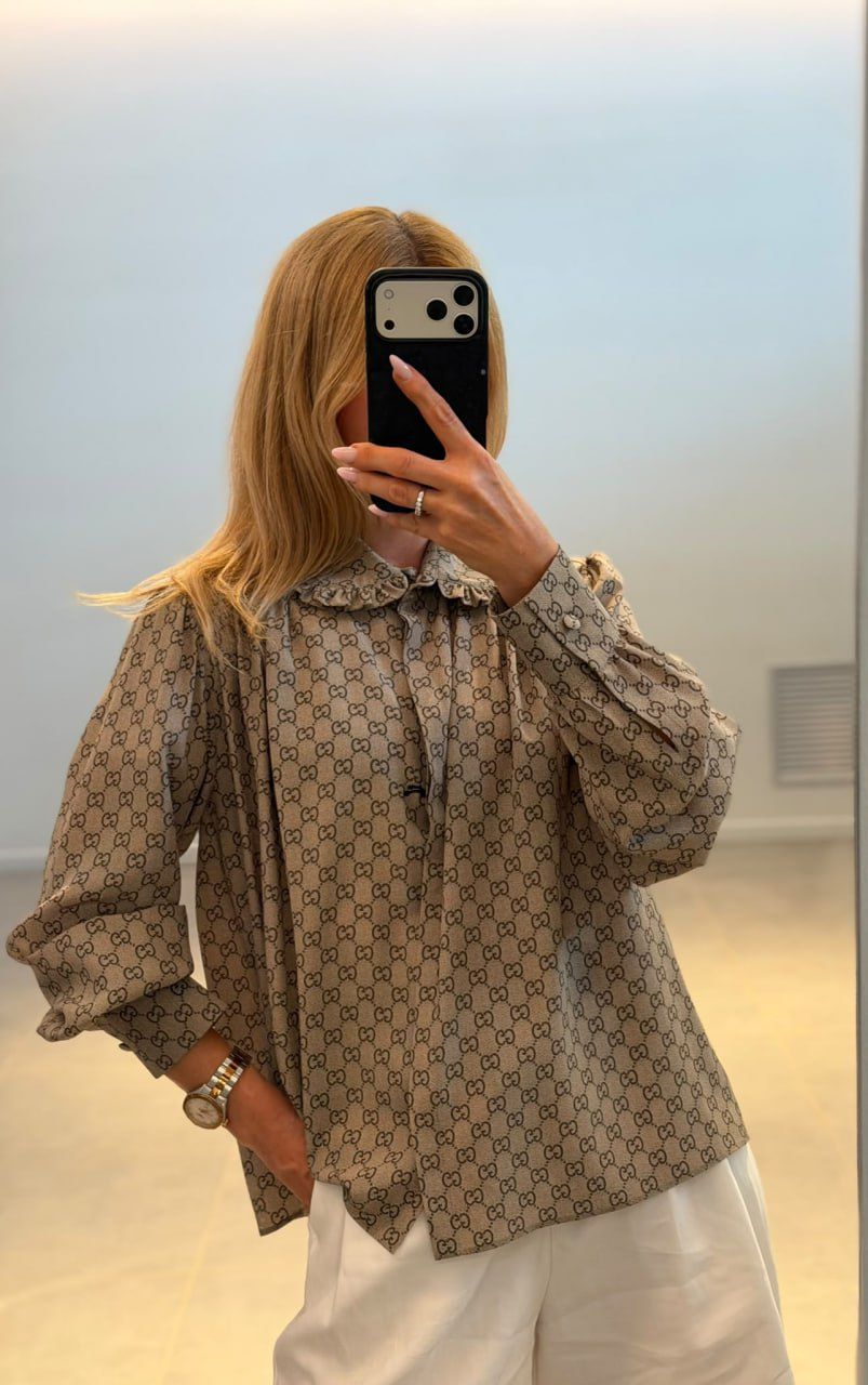 GG Supreme ruffle-collar silk shirt