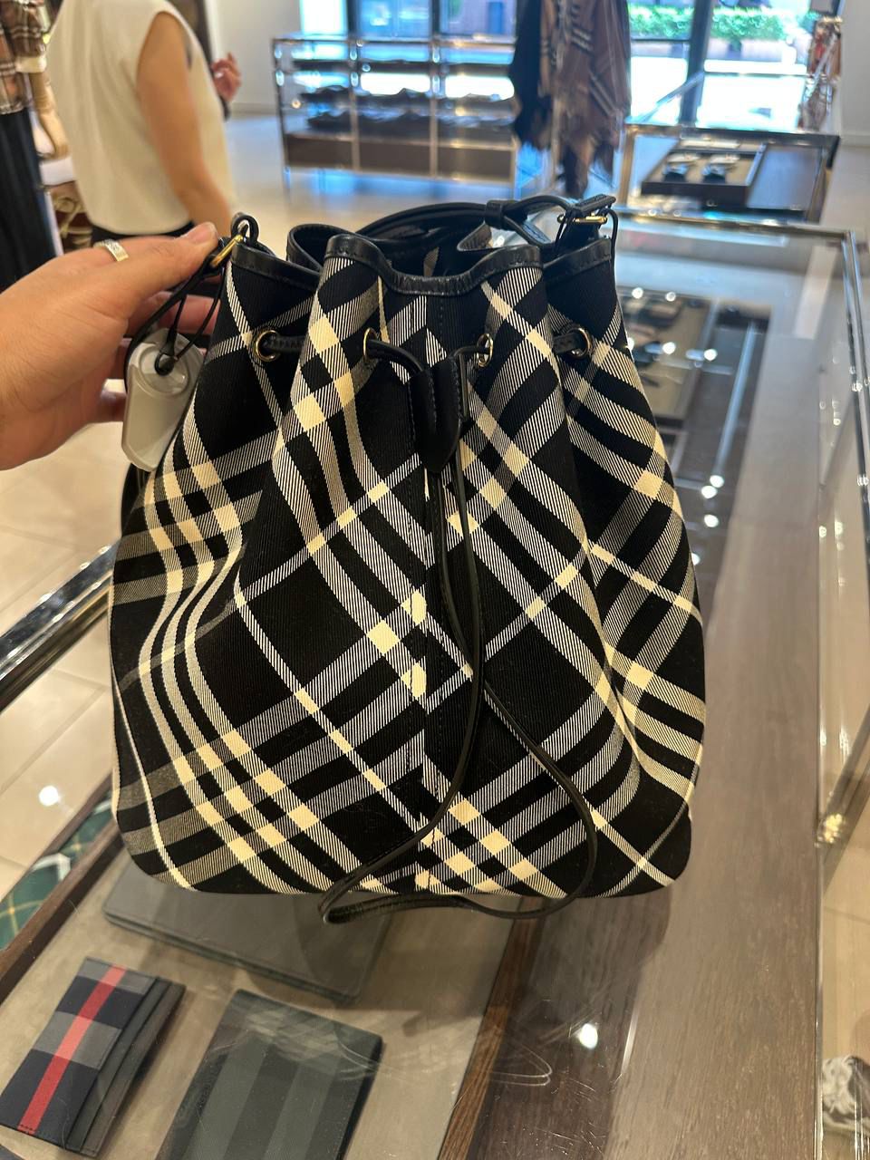 Check Canvas Bucket Bag