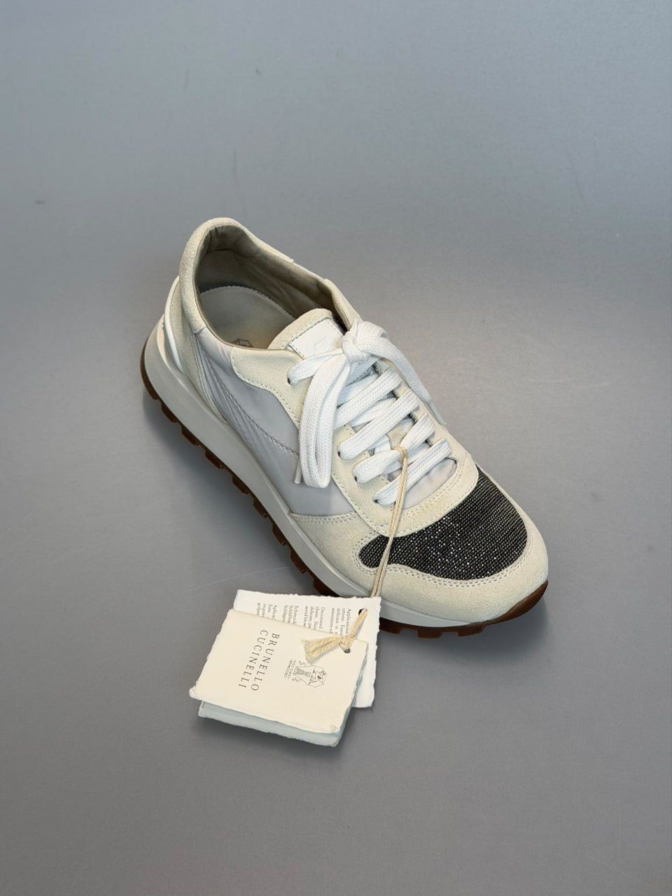 Monili-embellished suede and nylon sneakers