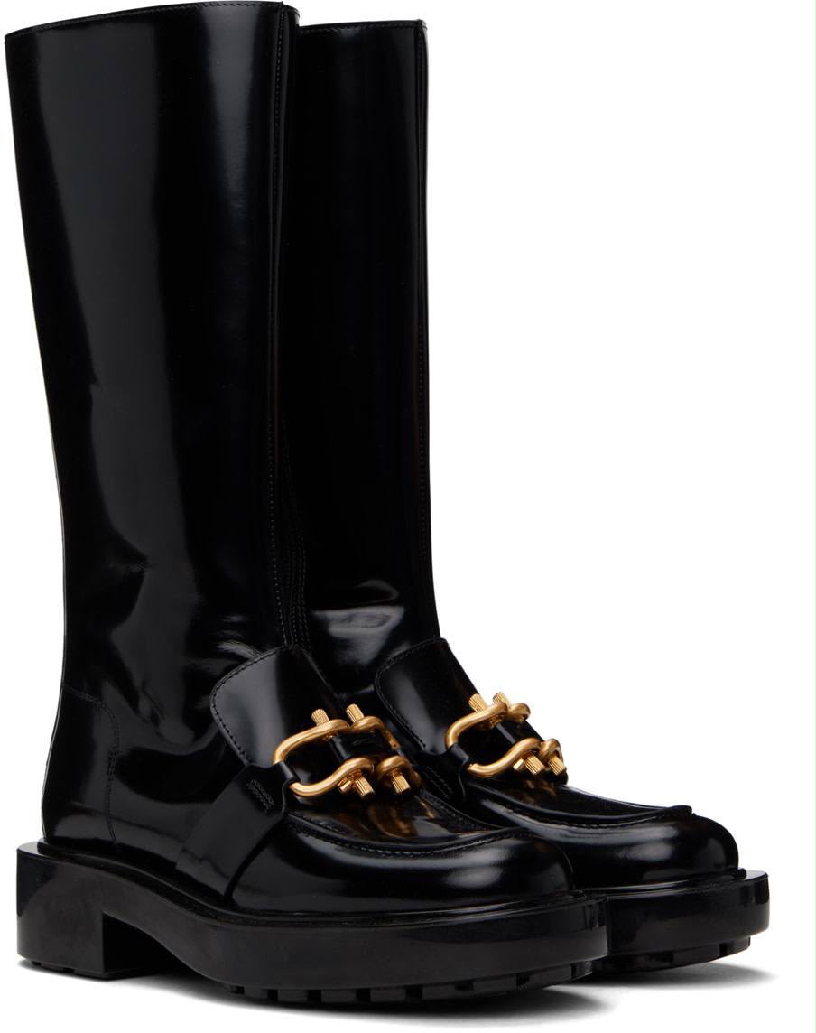 Black Patent Leather Chain Boots