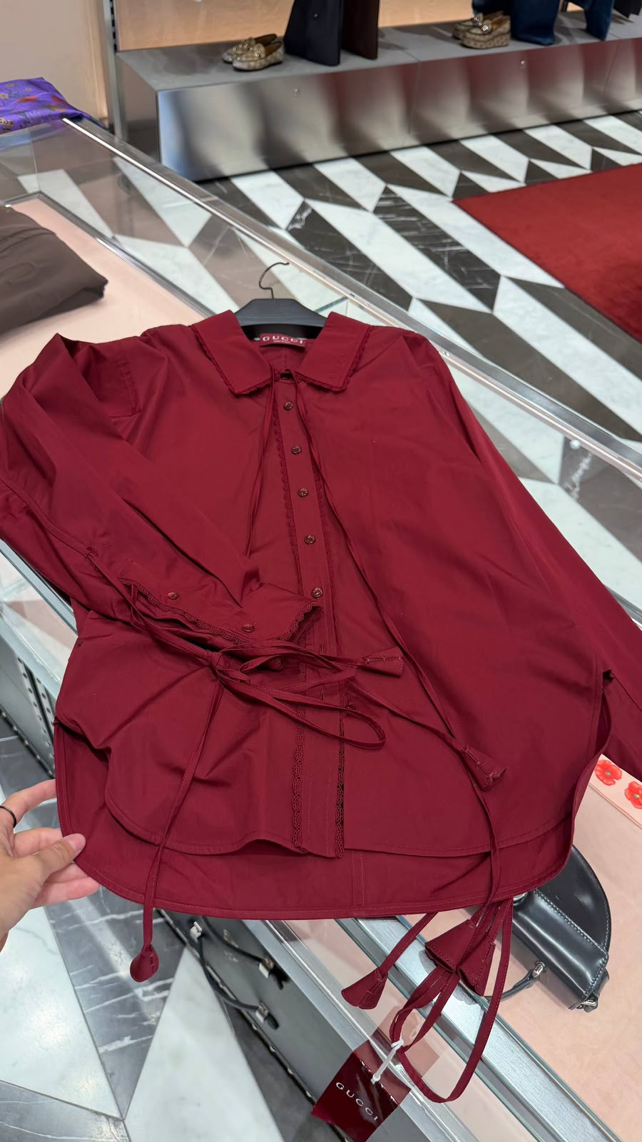 Cotton poplin shirt with lace trim