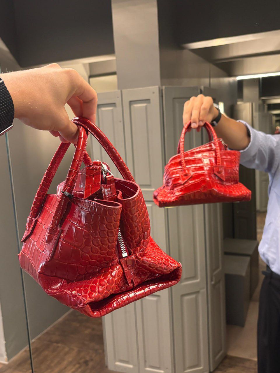 Crocodile Embossed Leather Handbag