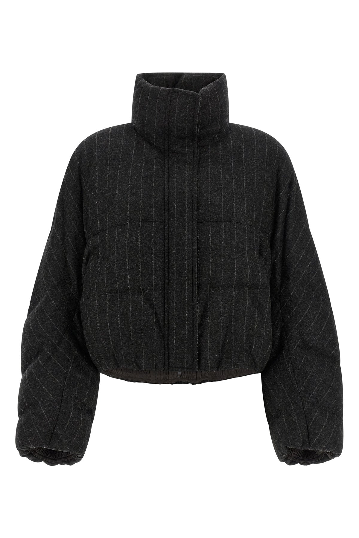 Micro sequin pinstriped crop down jacket