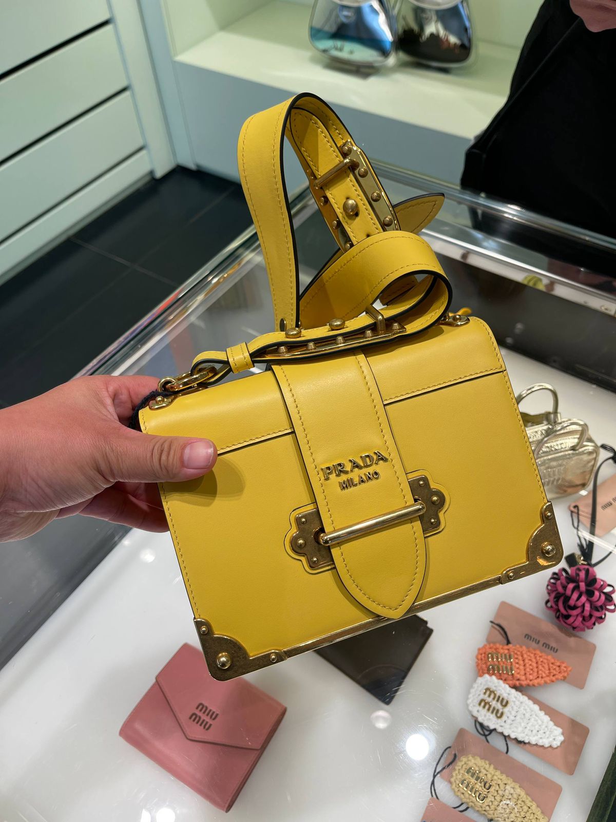 Prada Cahier Leather Shoulder Bag