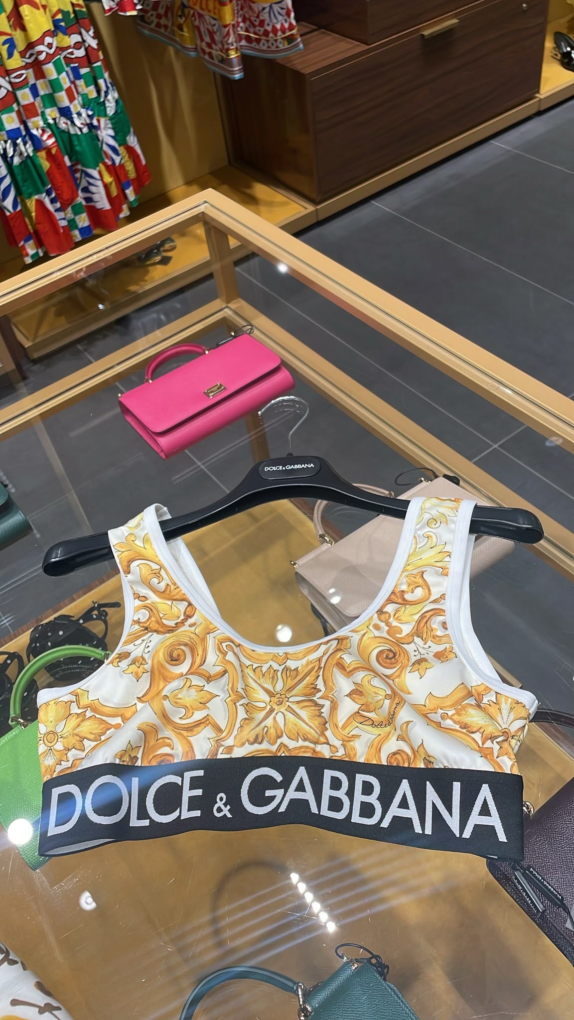 Barocco-print crop top with logo band